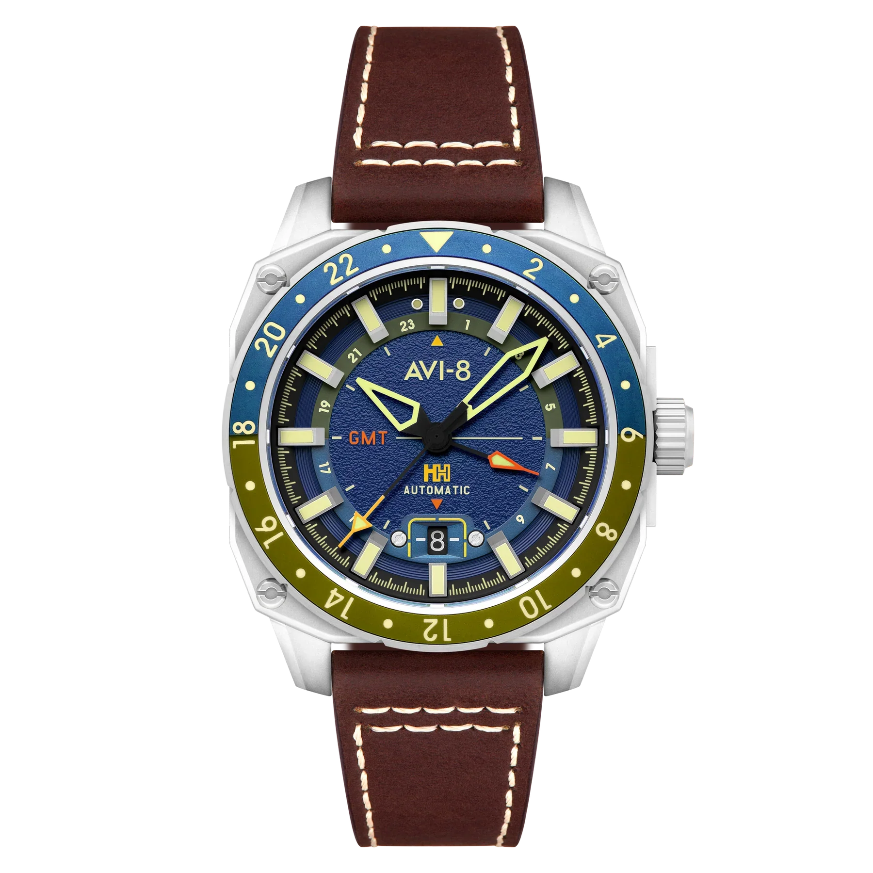 AVI-8 Hawker Hunter Atlas GMT Men's Blue Brown Automatic Watch