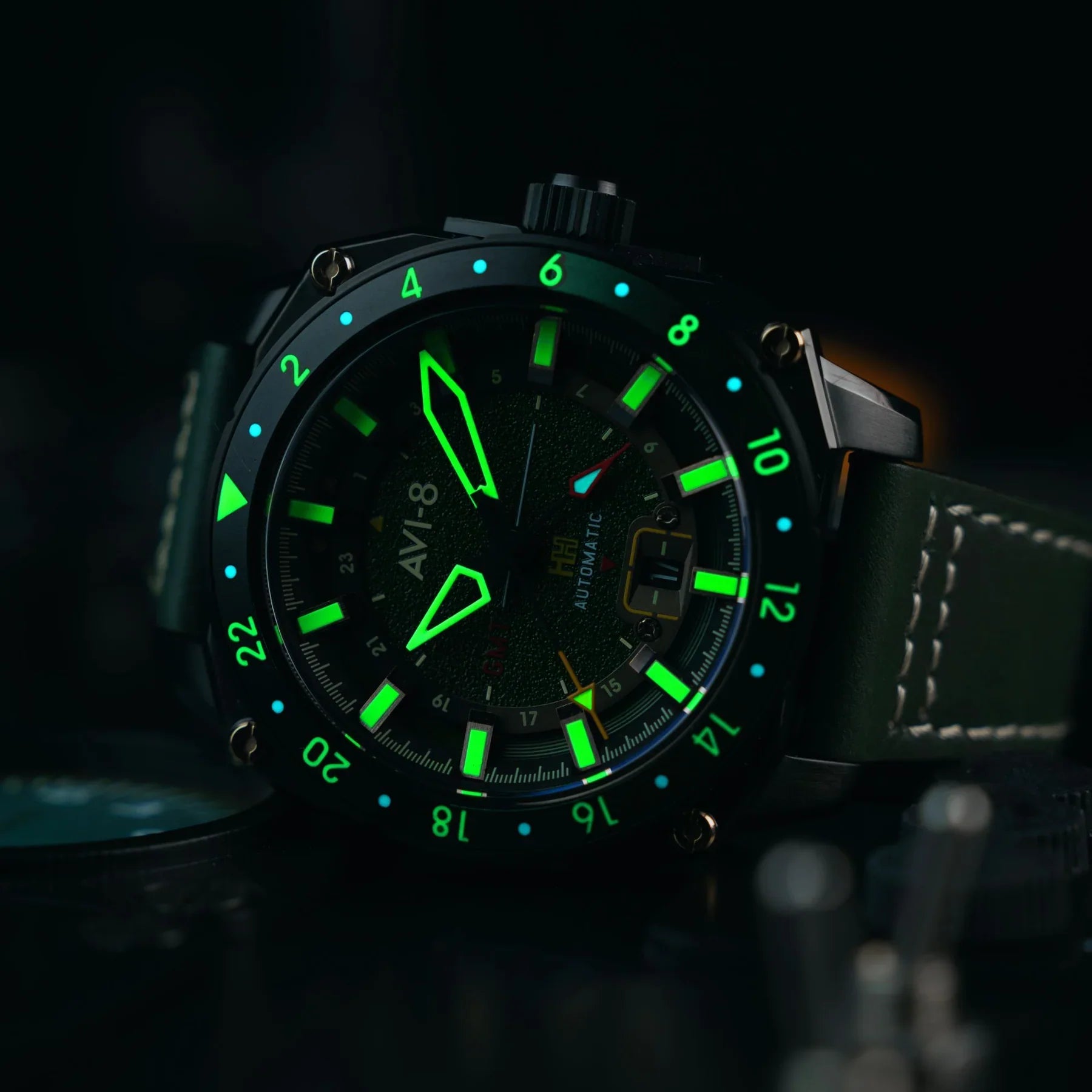 AVI-8 Hawker Hunter Atlas GMT Automatic Green Watch