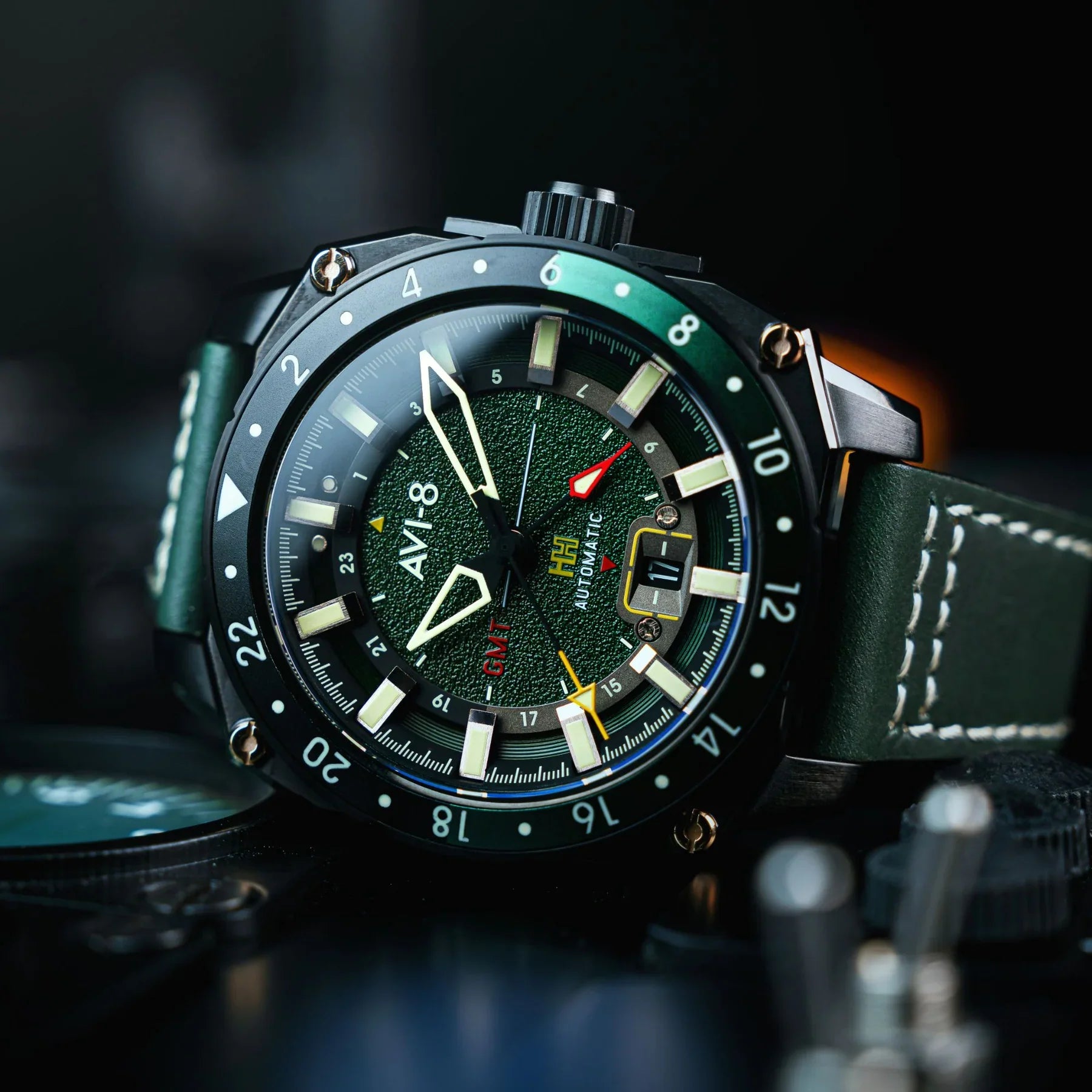 AVI-8 Hawker Hunter Atlas GMT Automatic Green Watch