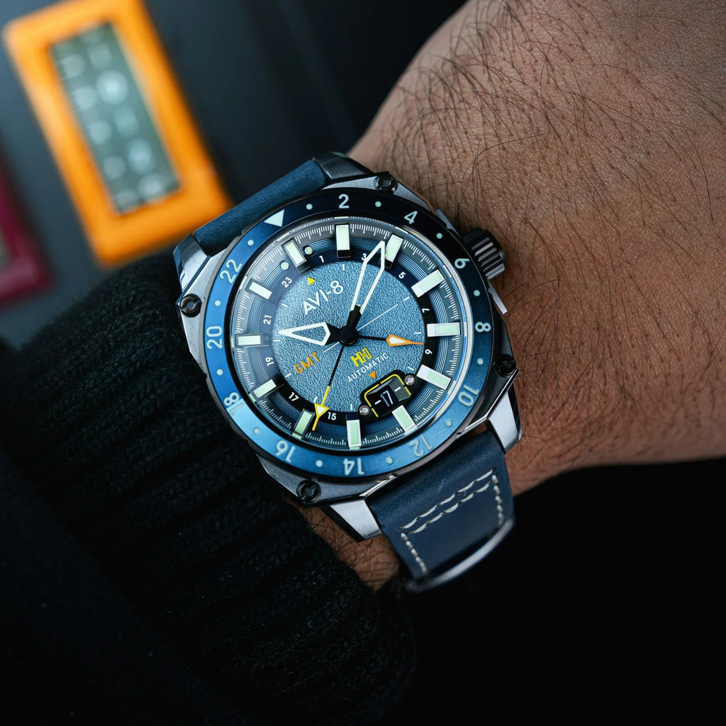 AVI-8 Atlas GMT Automatic Blue Leather Watch