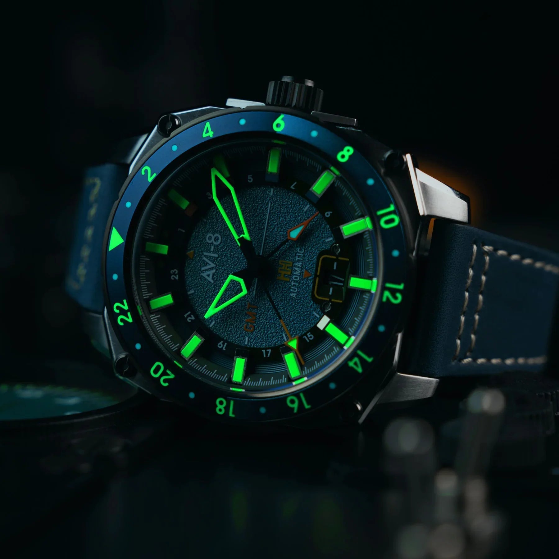 AVI-8 Atlas GMT Automatic Blue Leather Watch