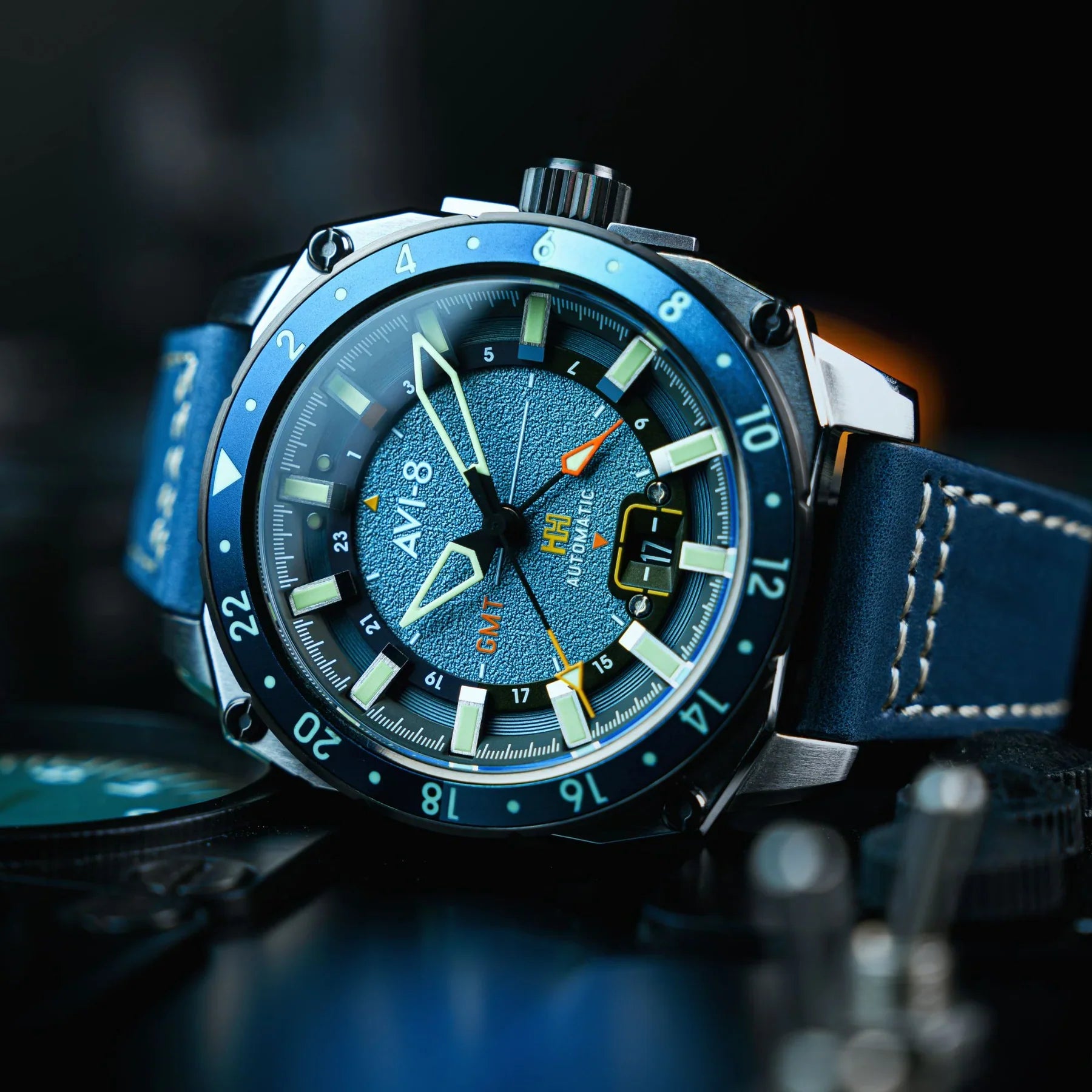 AVI-8 Atlas GMT Automatic Blue Leather Watch