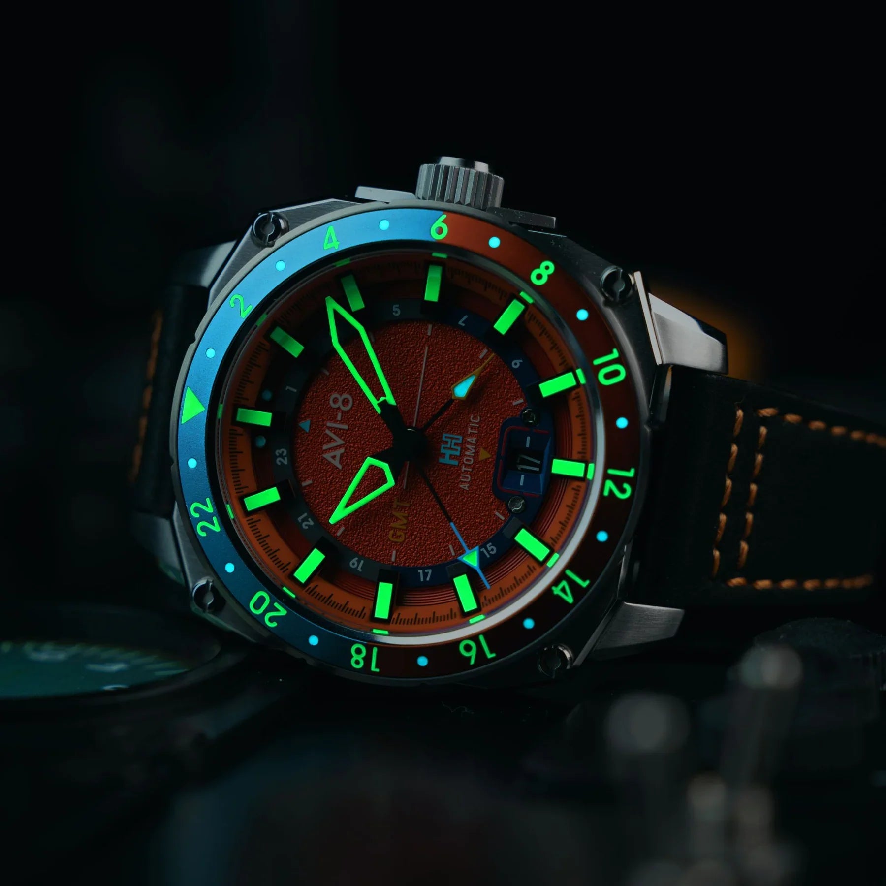 AVI-8 Hawker Hunter Atlas GMT Orange Automatic Watch