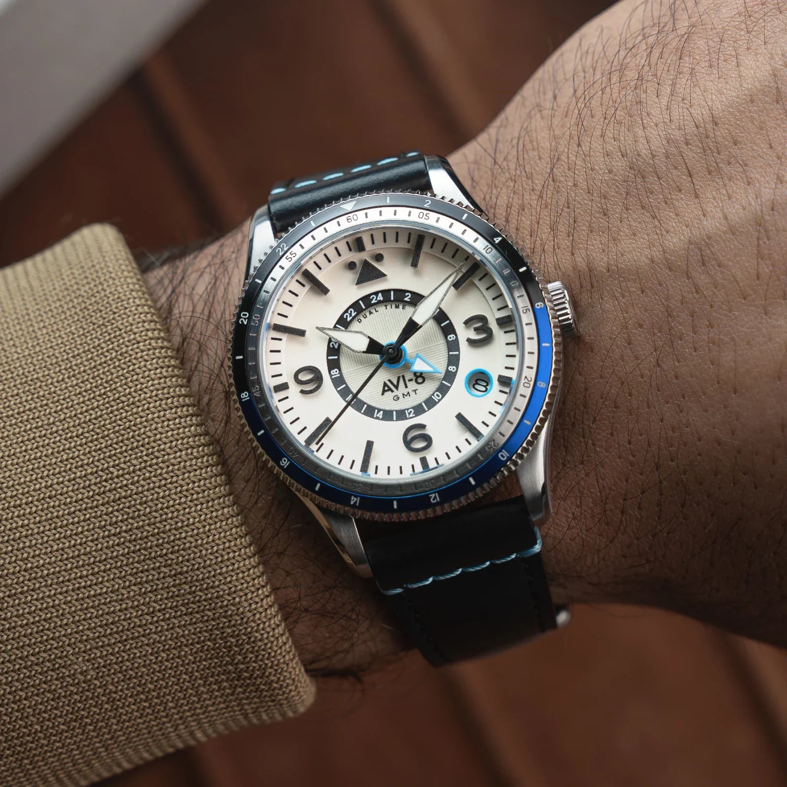 AVI-8 Flyboy Airmaster GMT Men's Black White Automatic Watch