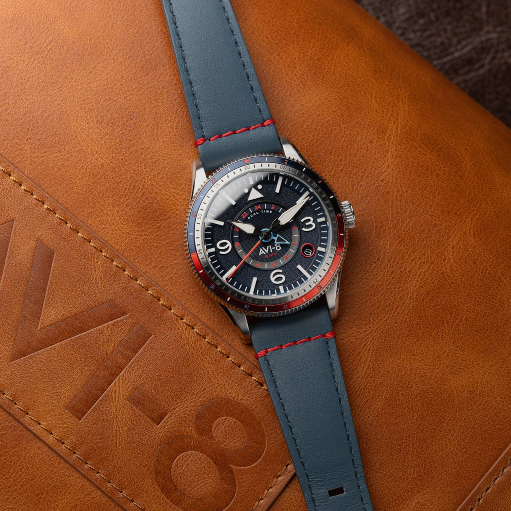 AVI-8 Airmaster GMT Automatic Men's Blue Leather Watch