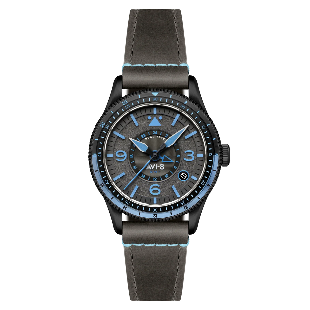 AVI-8 Flyboy Airmaster GMT Automatic Grey Leather Watch