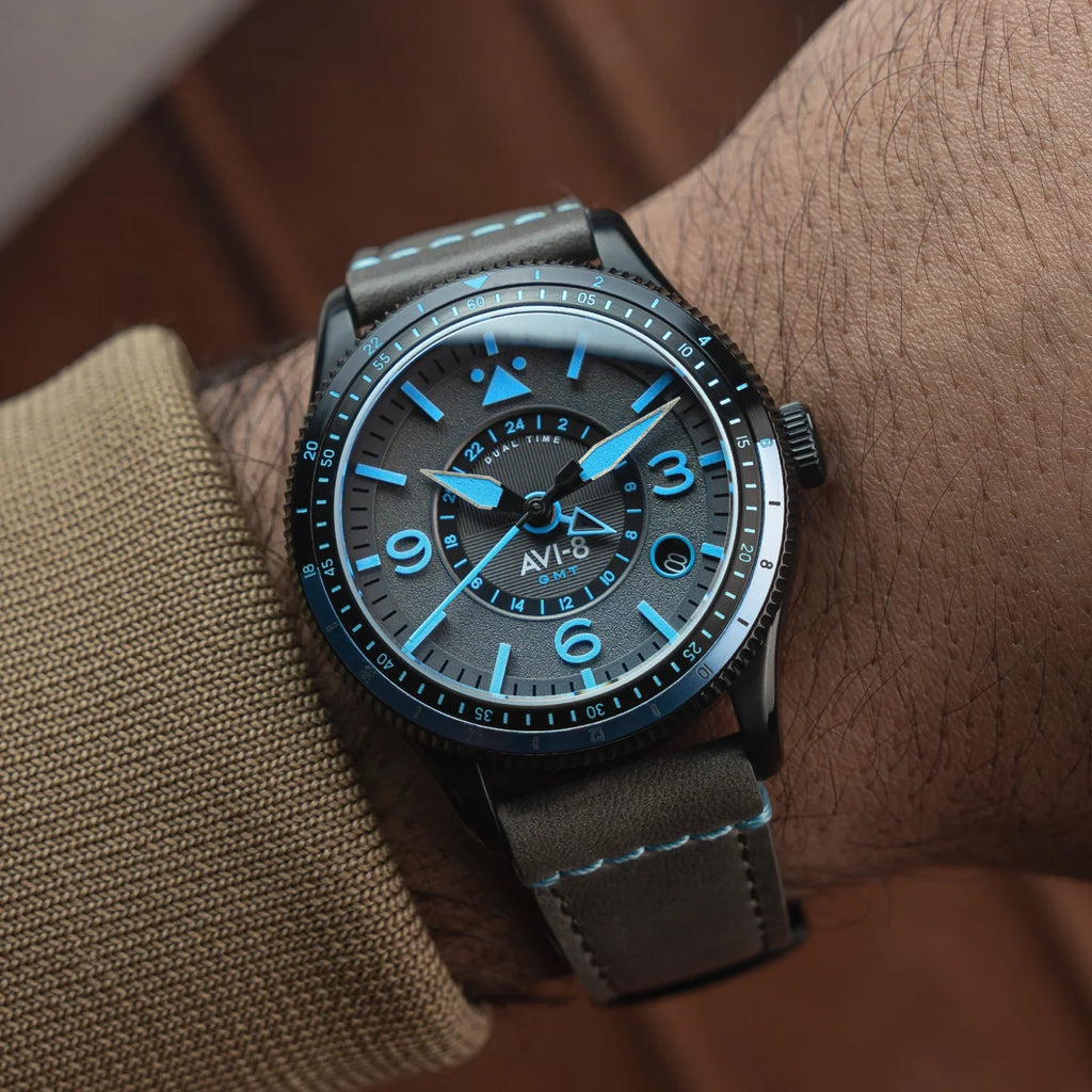 AVI-8 Flyboy Airmaster GMT Automatic Grey Leather Watch