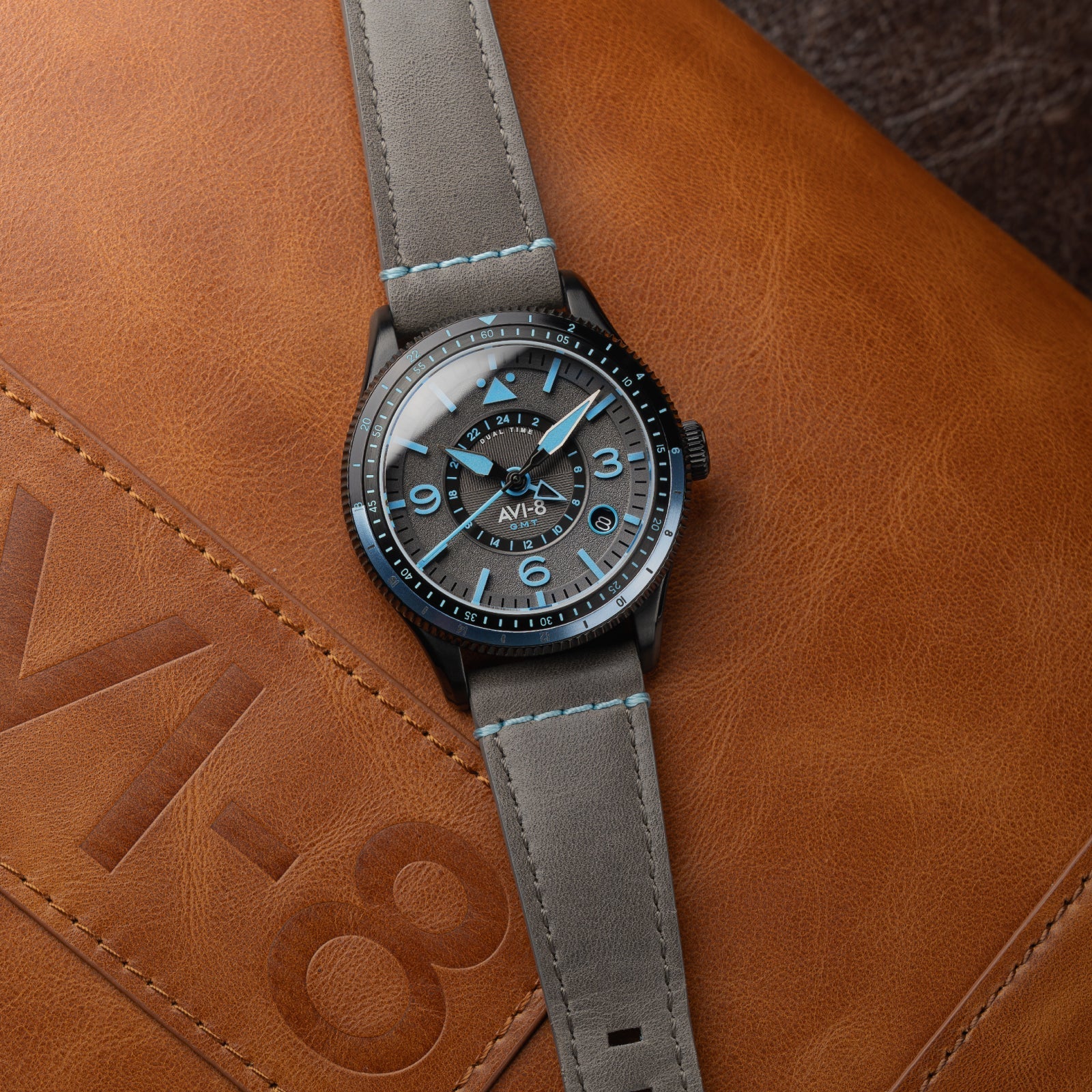 AVI-8 Flyboy Airmaster GMT Automatic Grey Leather Watch