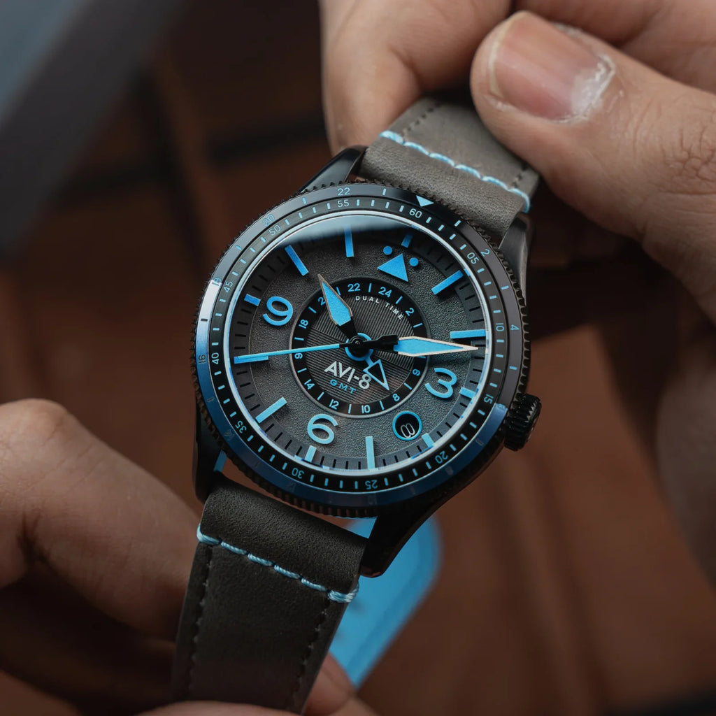 AVI-8 Flyboy Airmaster GMT Automatic Grey Leather Watch