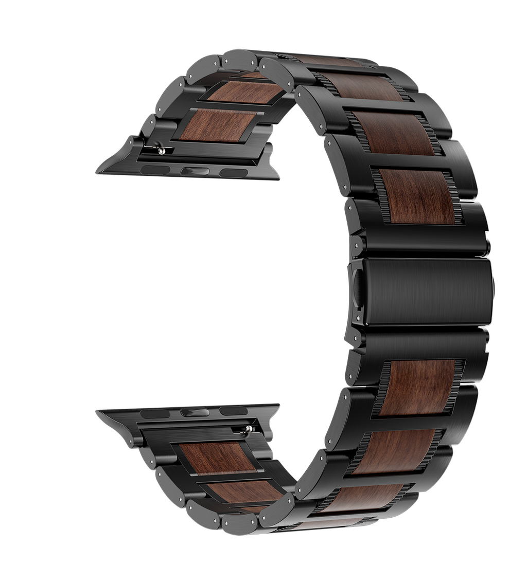 KUXIU Red Sandalwood & Stainless Steel Apple Watch Band