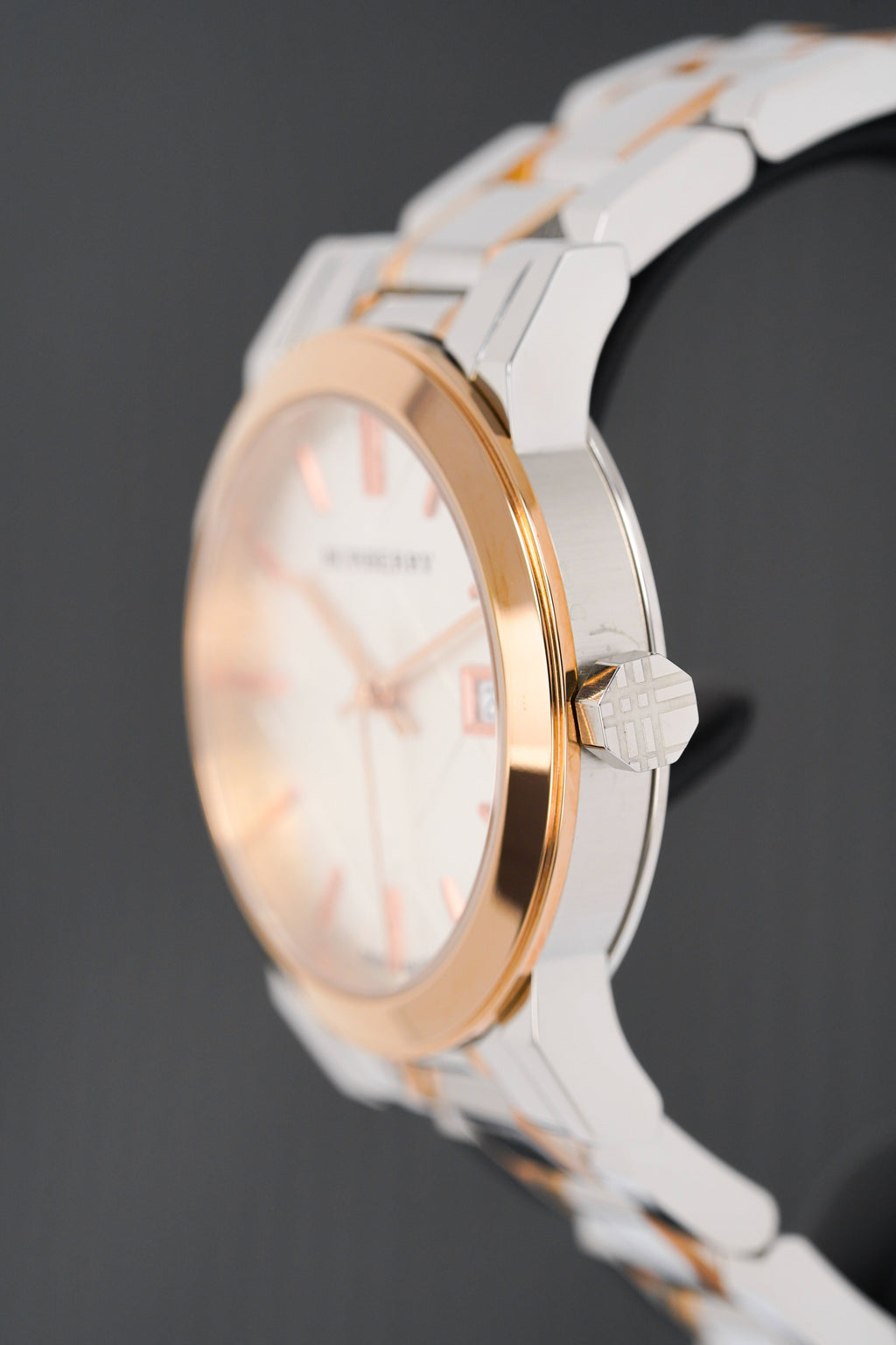 Burberry Ladies Watch Check Stamped Two Tone 34mm