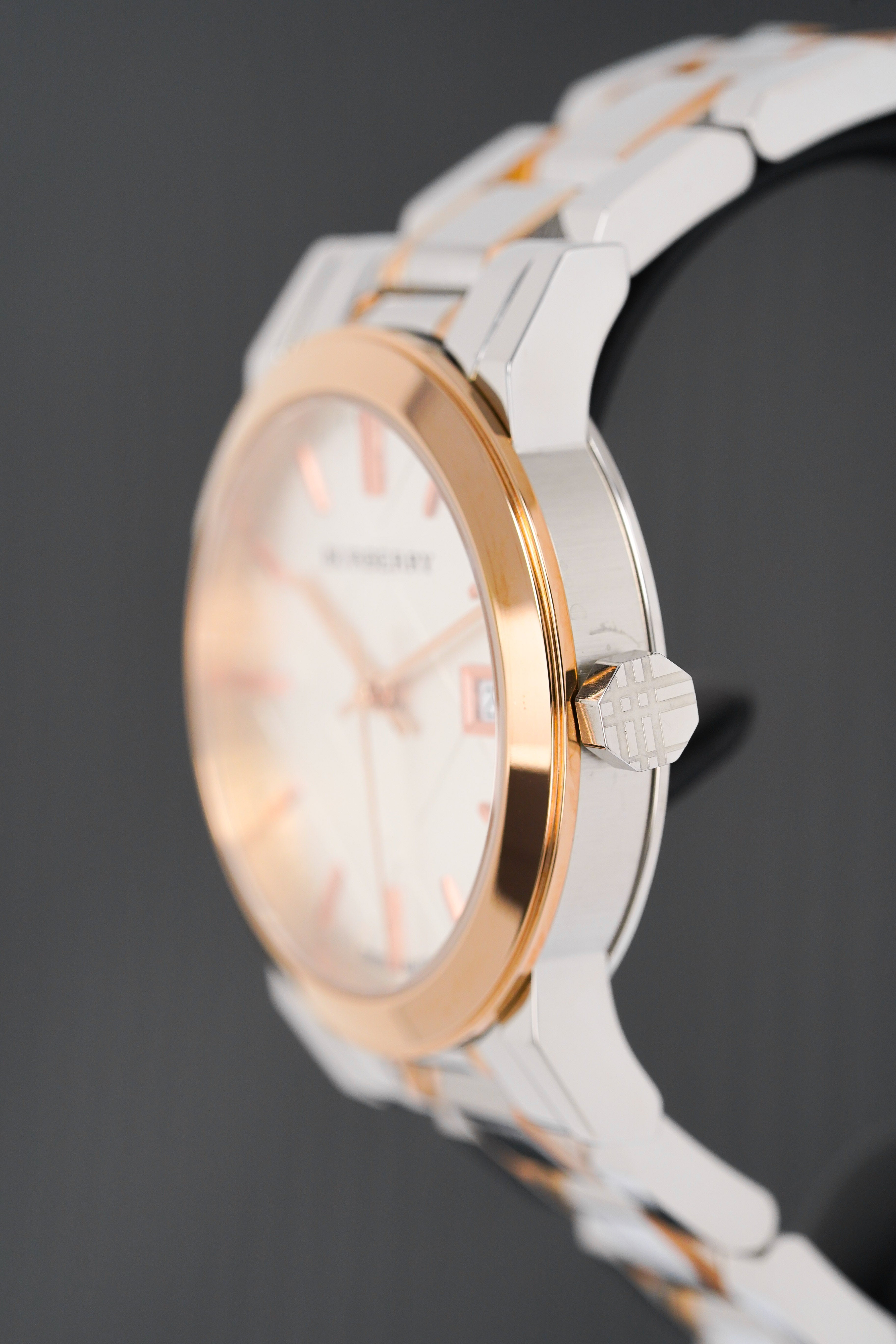 Burberry Ladies Watch Check Stamped Two Tone 34mm