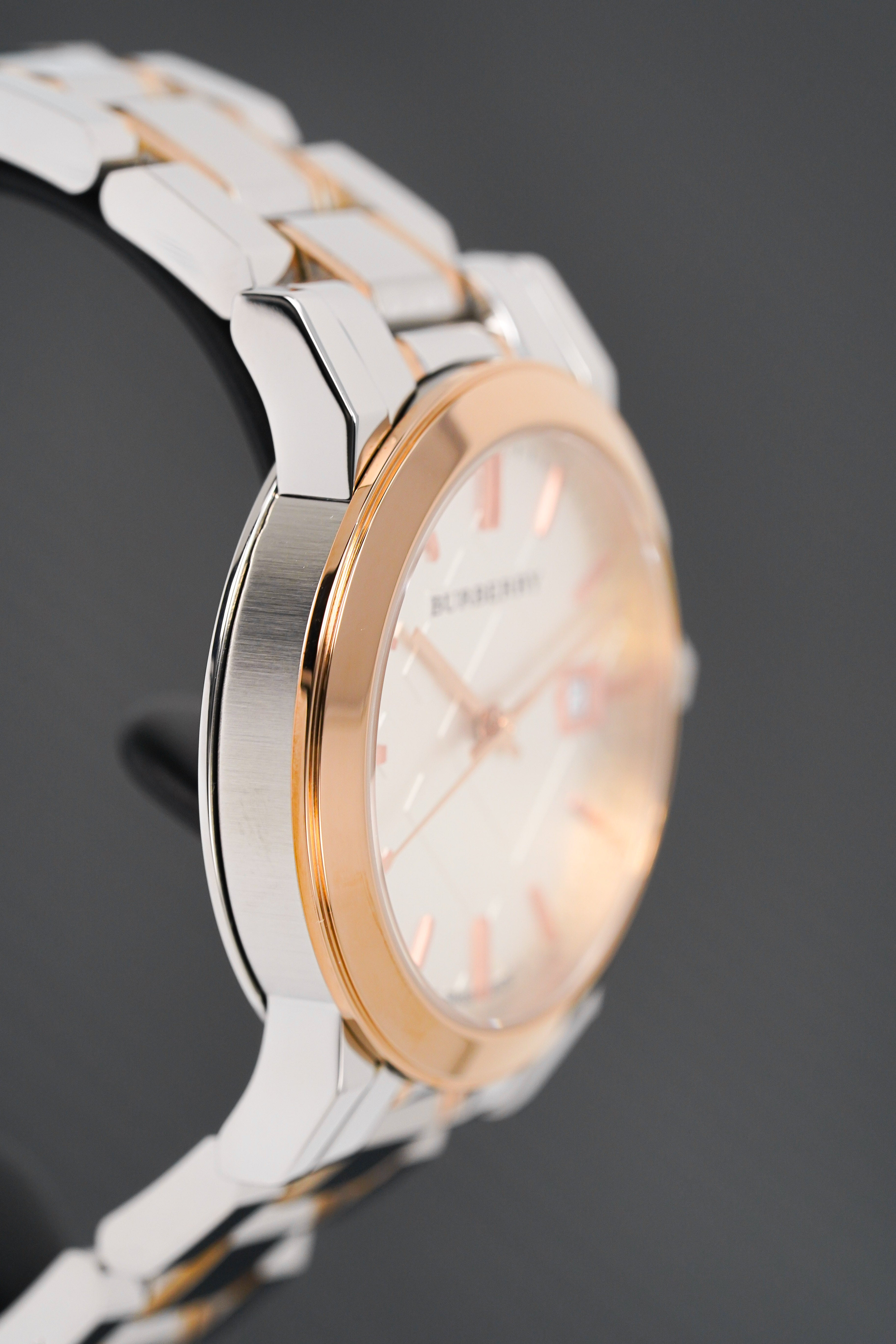 Burberry Ladies Watch Check Stamped Two Tone 34mm
