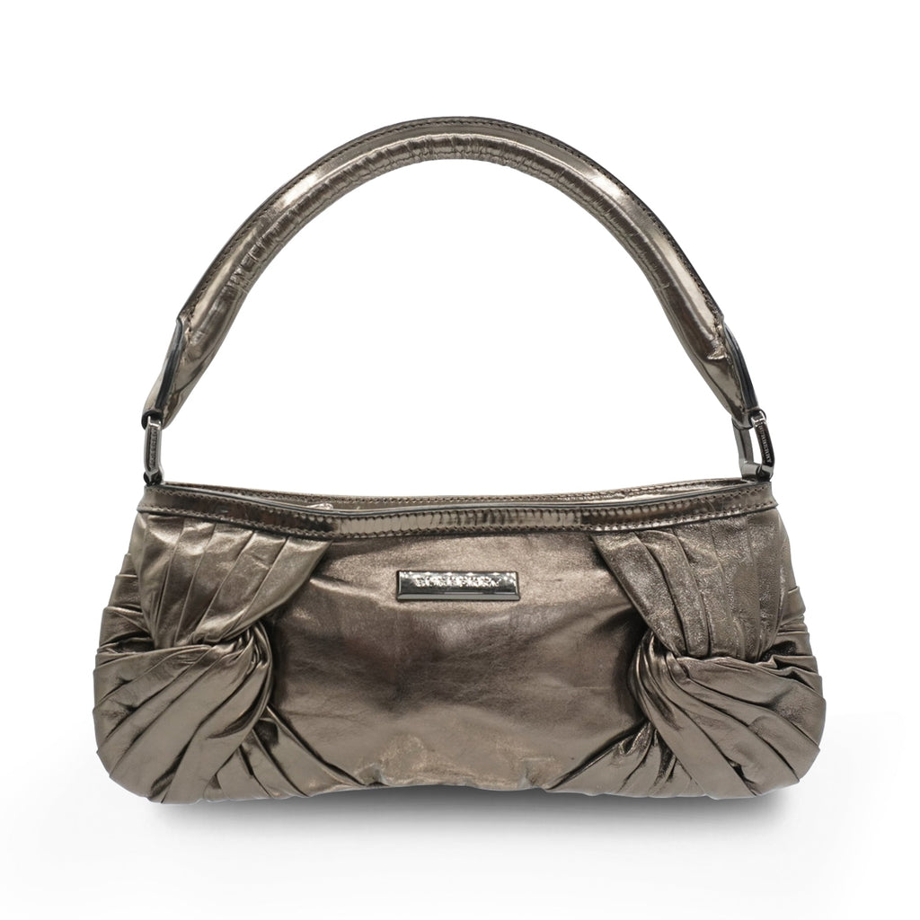Burberry Pleated Pewter Shoulder Bag
