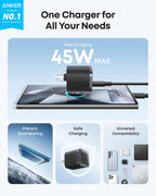 Anker Nano Charger (45W) with USB-C to USB-C Cable and Anker USB-C to USB-C Cable (6 ft, 240W, Upcycled-Braided)