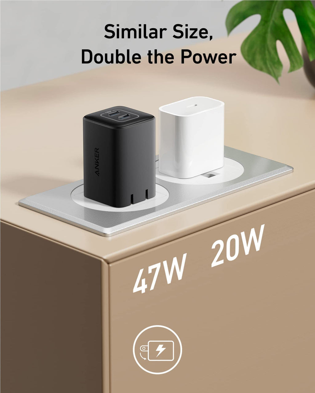 Anker <b>523</b> Charger (Nano 3, 47W) and New Nylon USB-C to USB-C 100W Cable (10 ft)