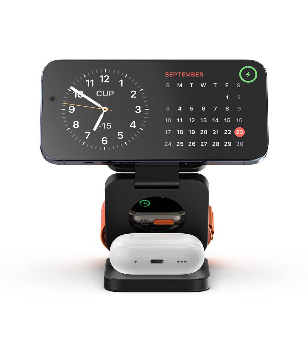 KUXIU X55 3-In-1 Foldable Magnetic Wireless Charging Station - Black