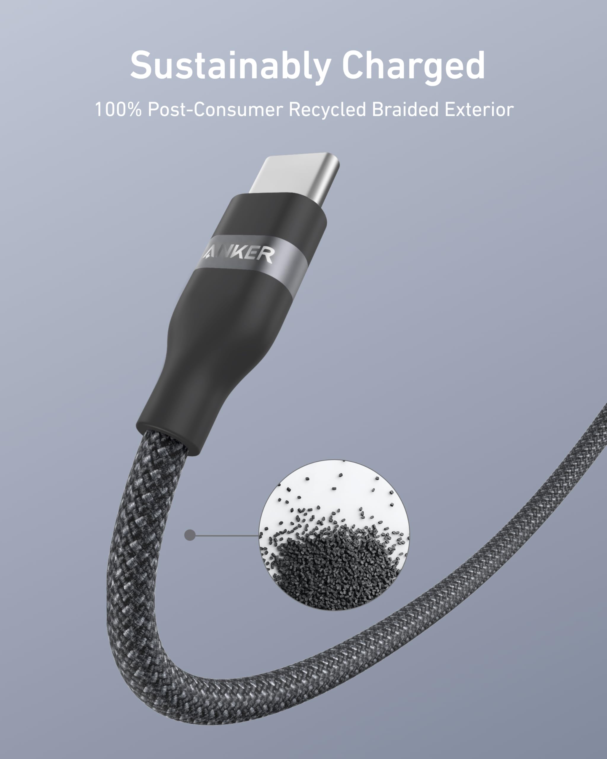Anker USB-A to USB-C Cable (6 ft, Upcycled-Braided) 2-Pack