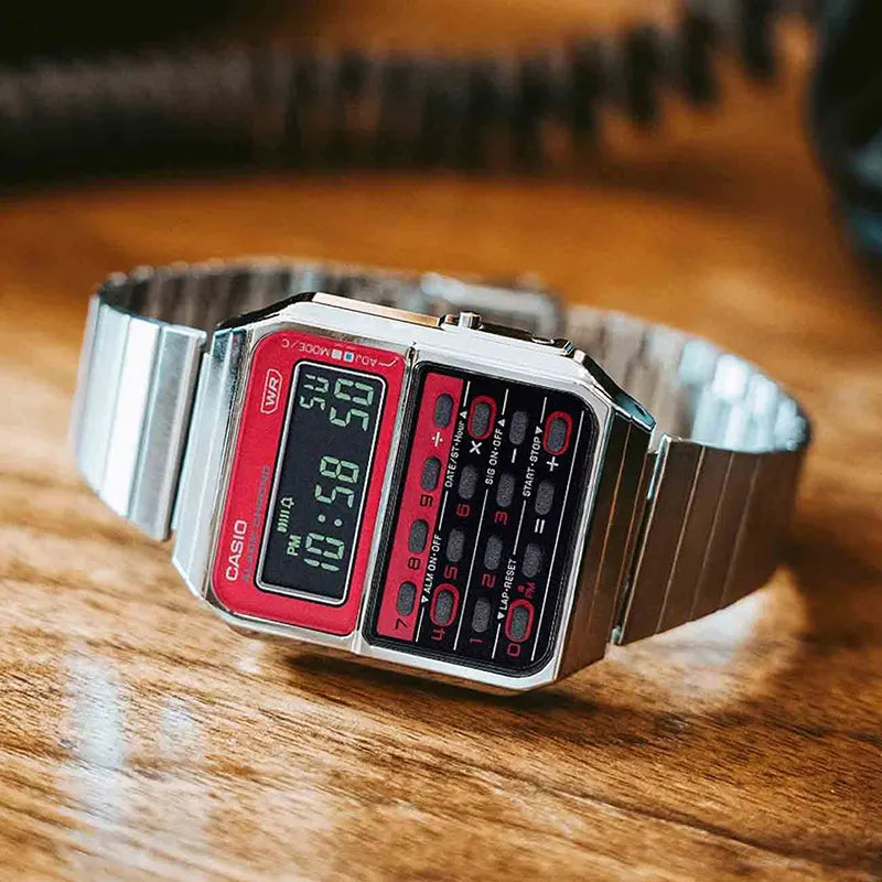 Casio Unisex Digital Watch 43mm Vintage Calculator Red