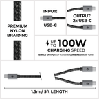 Essential 2in1 Cable - Dual USB-C Charge, 100W Power