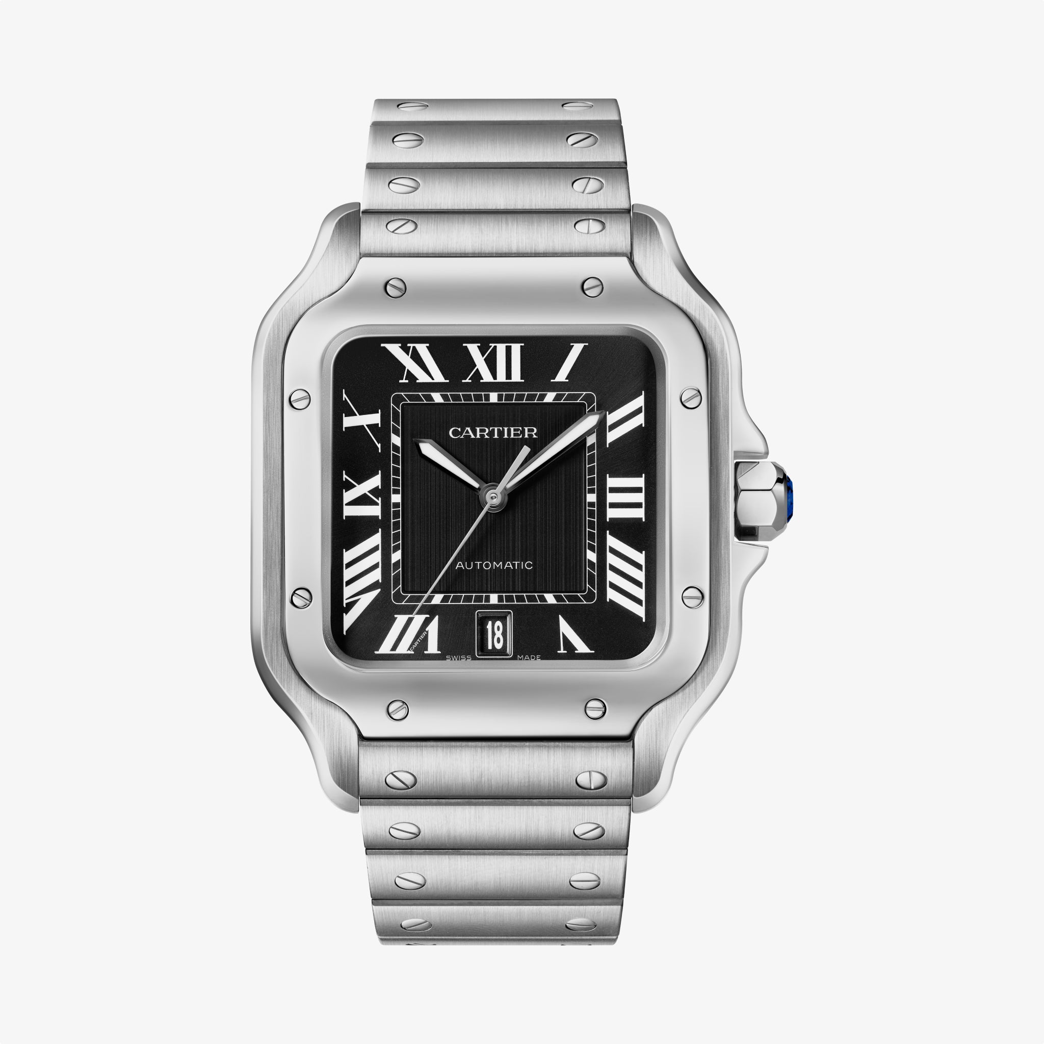 Santos De Cartier Large Model | 39mm, Stainless Steel, Black Dial
