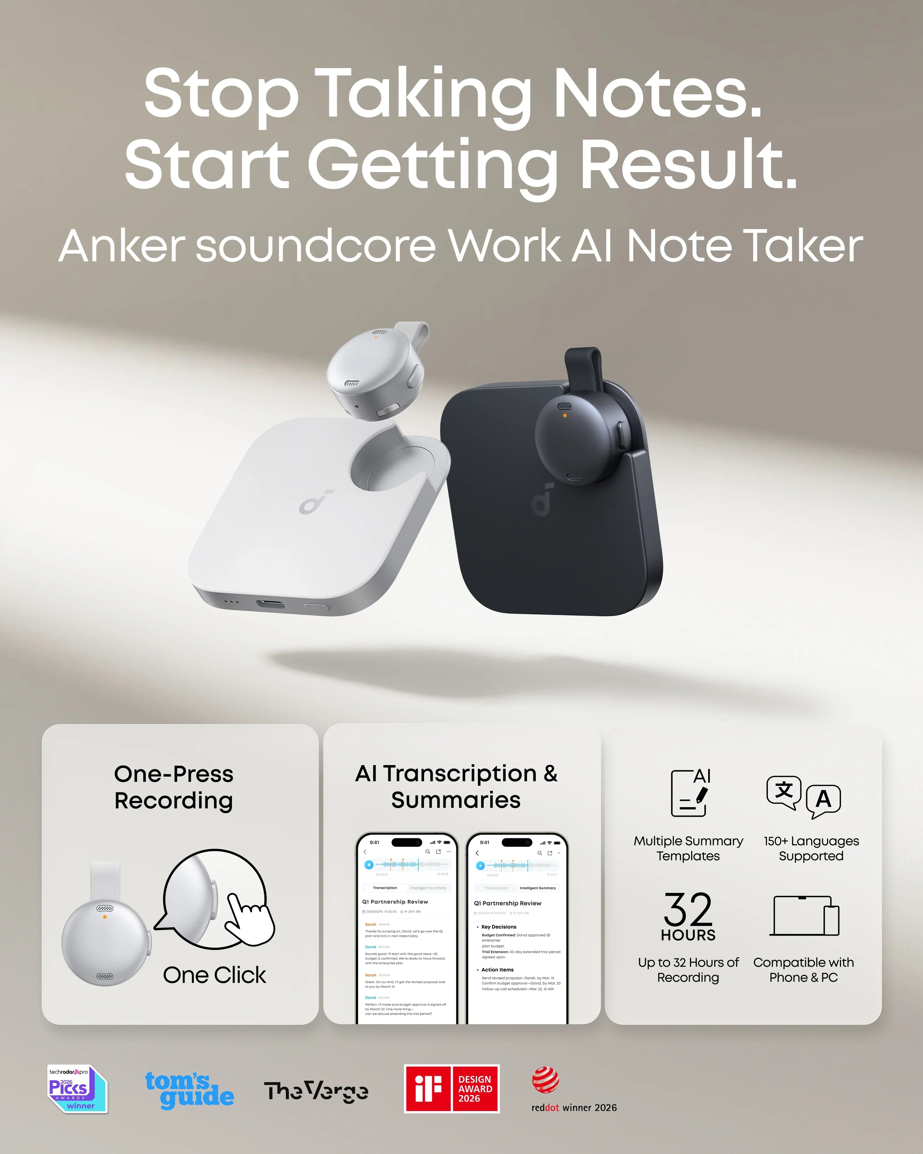 Anker soundcore Work | Coin-Sized Wearable Al Note Taker / Voice Recorder