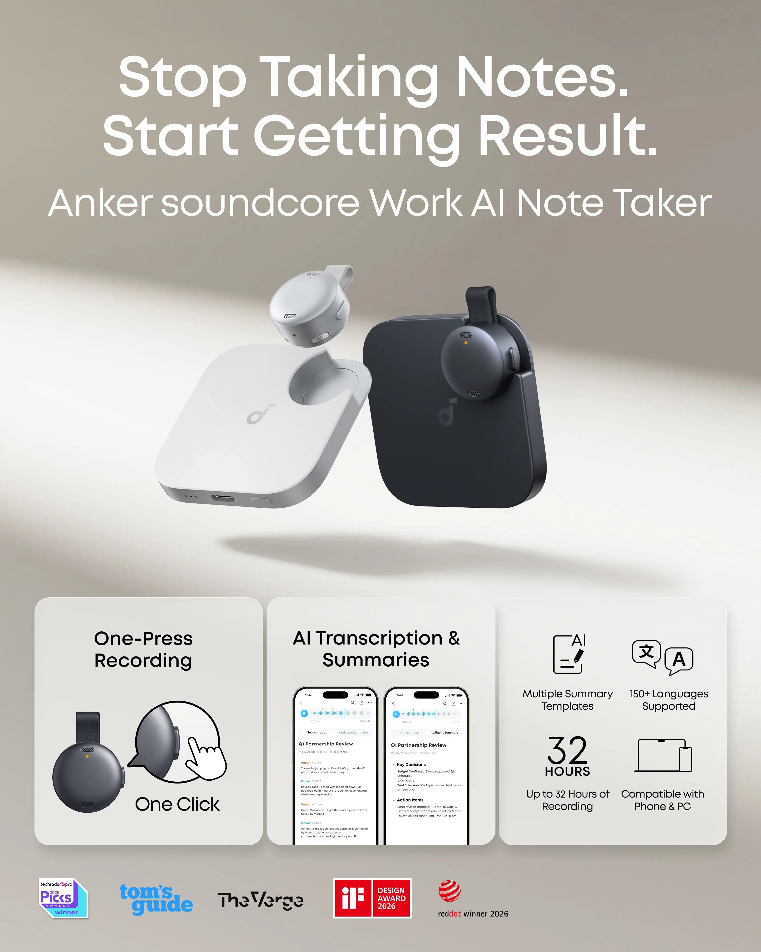 Anker soundcore Work | Coin-Sized Wearable Al Note Taker / Voice Recorder