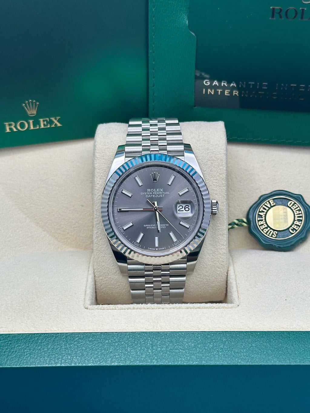 Rolex Steel and White Gold Rolesor Datejust 41  - Dark Rhodium Index Dial - Jubilee Bracelet - 126334 dkrij