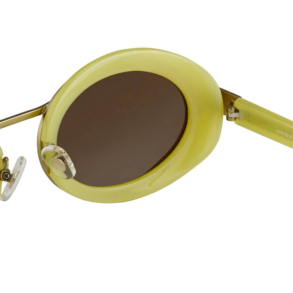 Dries Van Noten Ladies Oval Brown Sunglasses