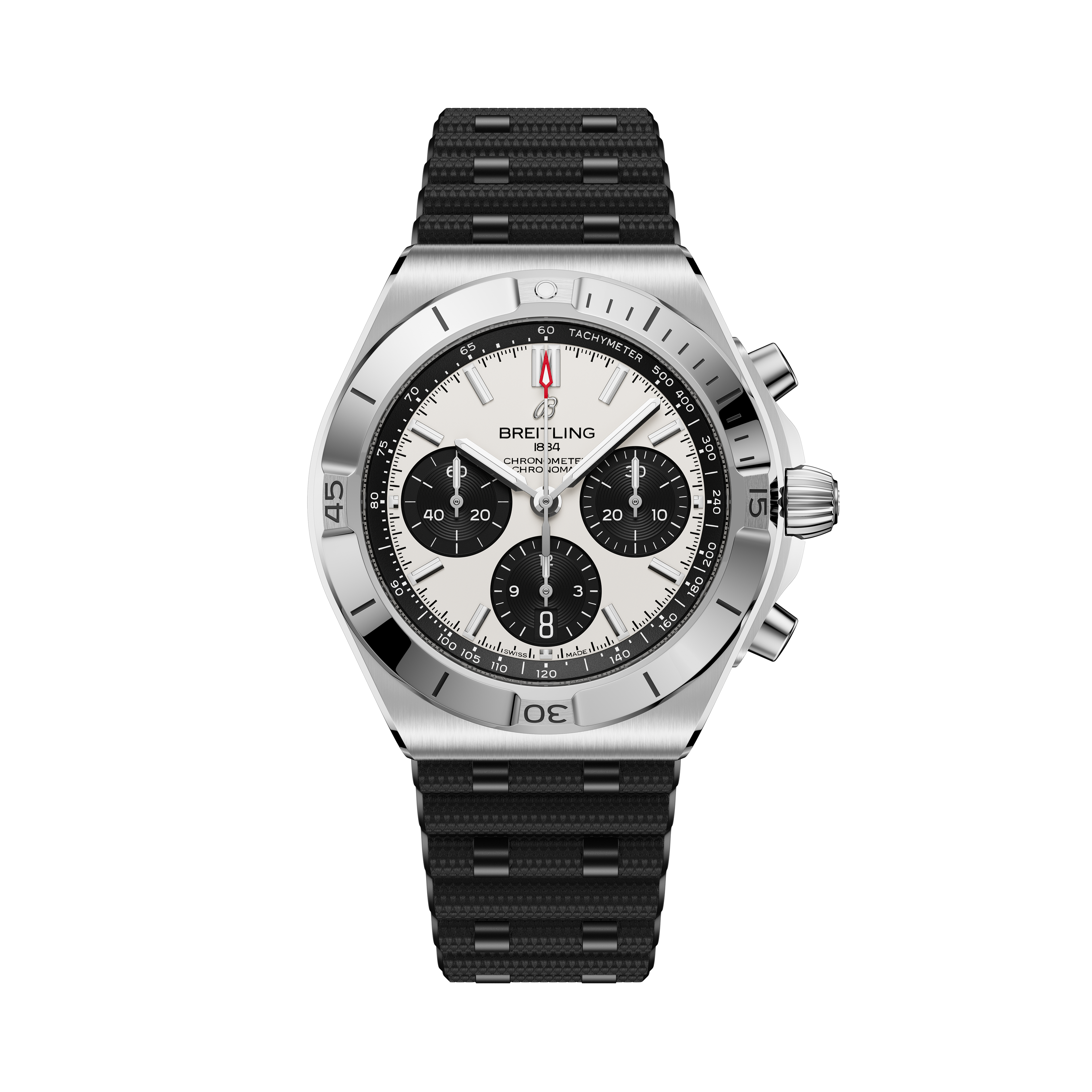 Chronomat B01 42 | 42mm, Stainless Steel, White Dial, Black Strap