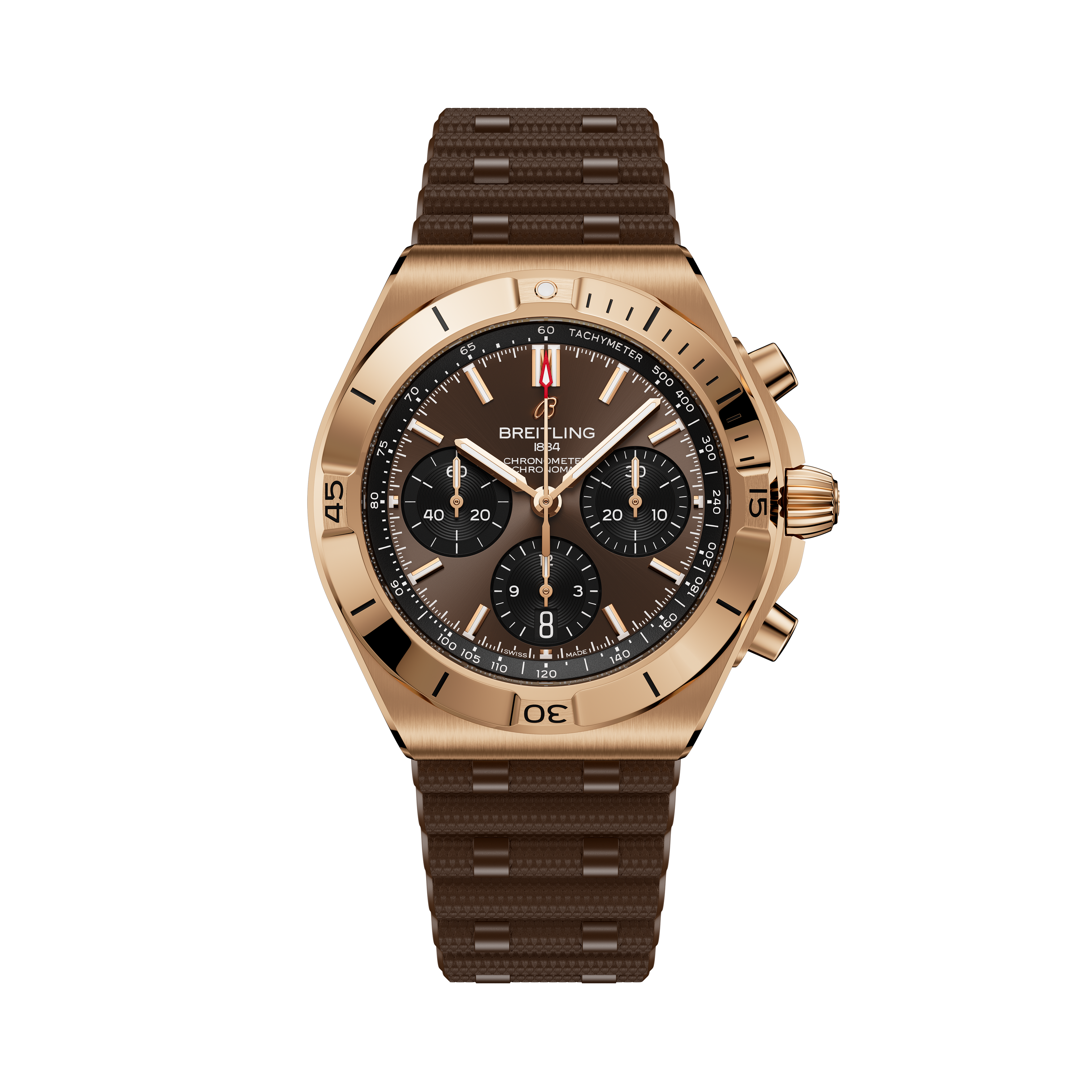 Chronomat B01 42 | 42mm, 18K Red Gold, Brown Dial, Brown Strap