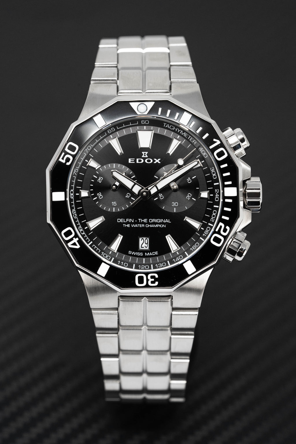 Edox Men's Watch Delfin The Original Chronograph Black Steel