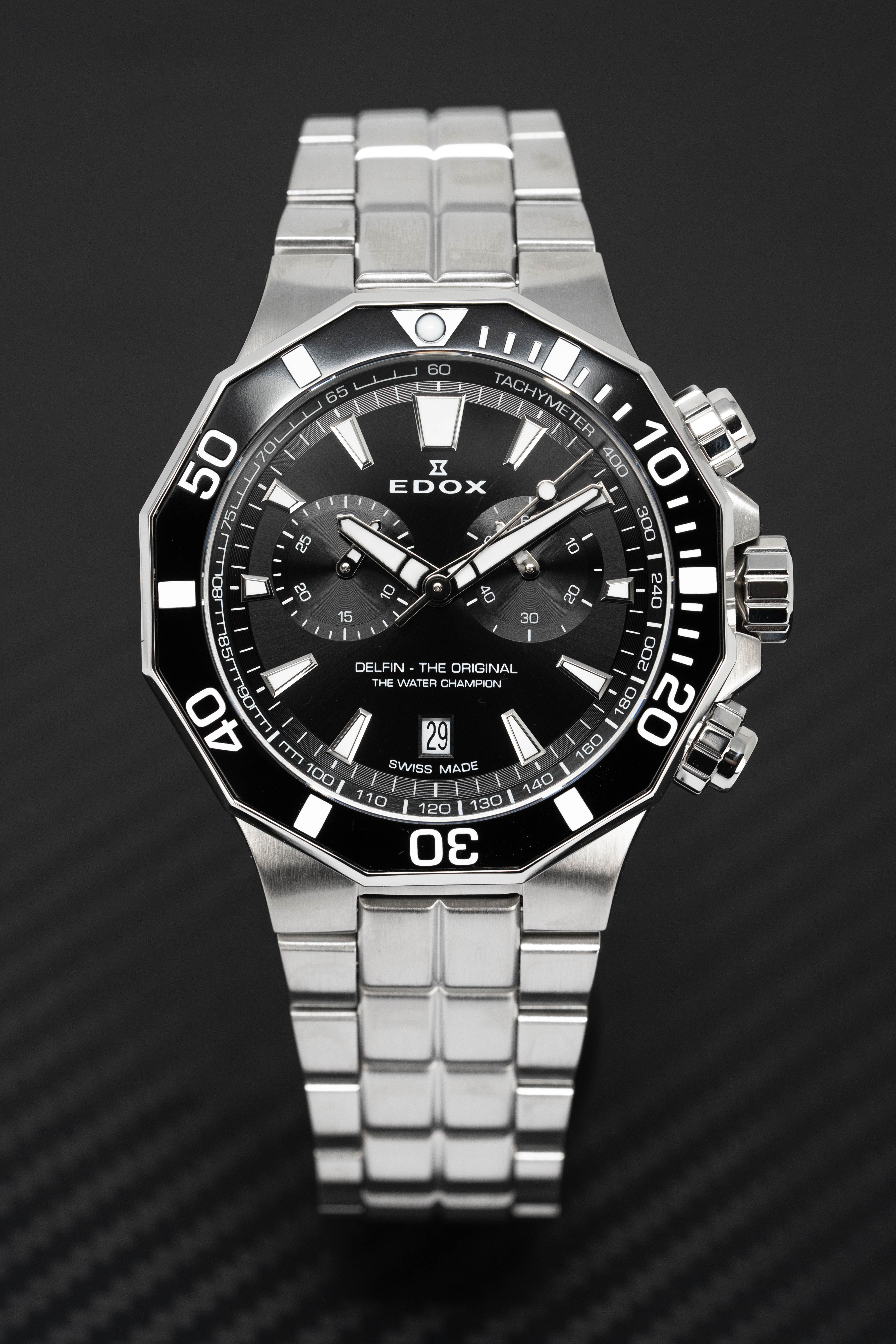 Edox Men's Watch Delfin The Original Chronograph Black Steel