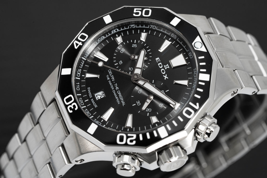 Edox Men's Watch Delfin The Original Chronograph Black Steel