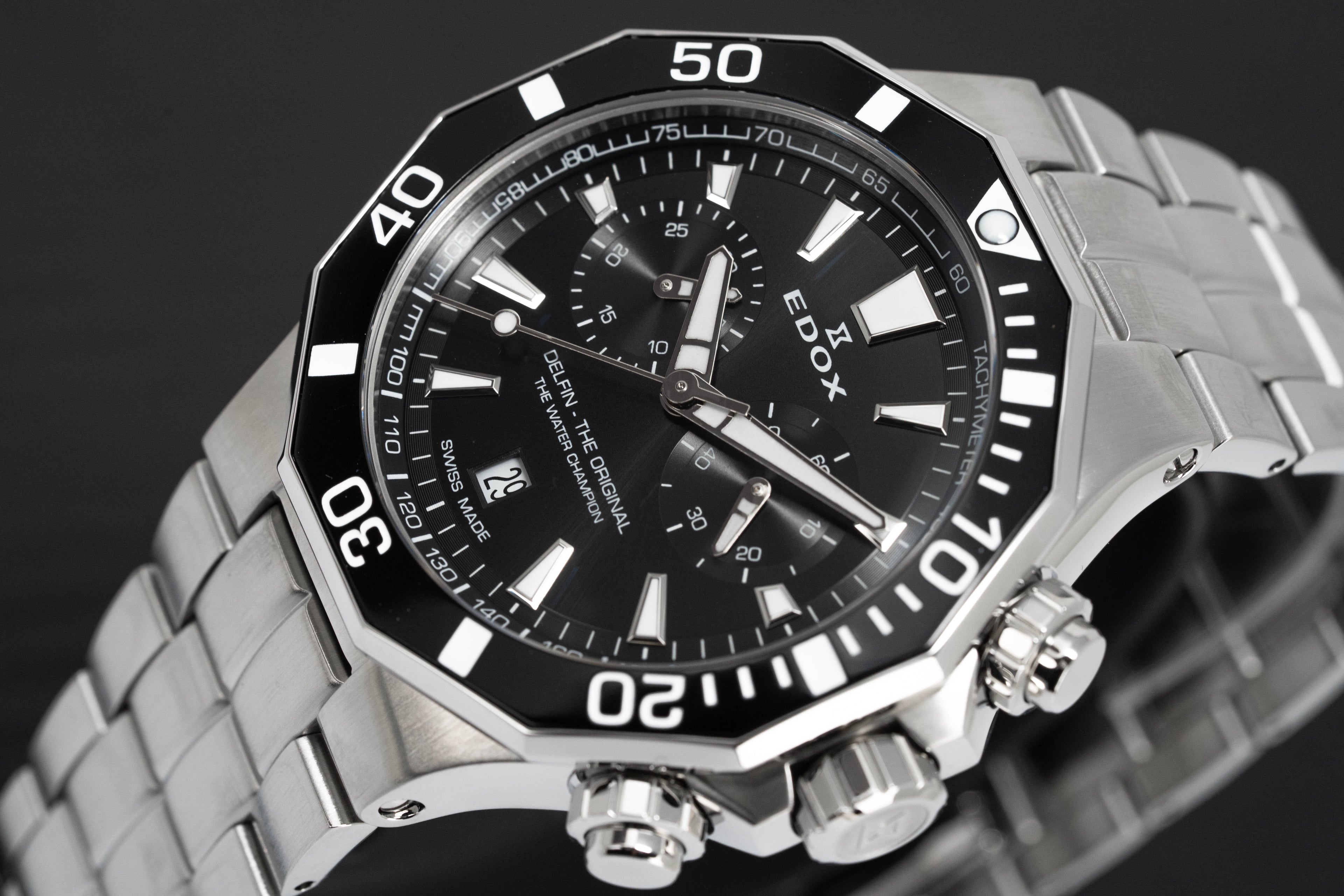 Edox Men's Watch Delfin The Original Chronograph Black Steel