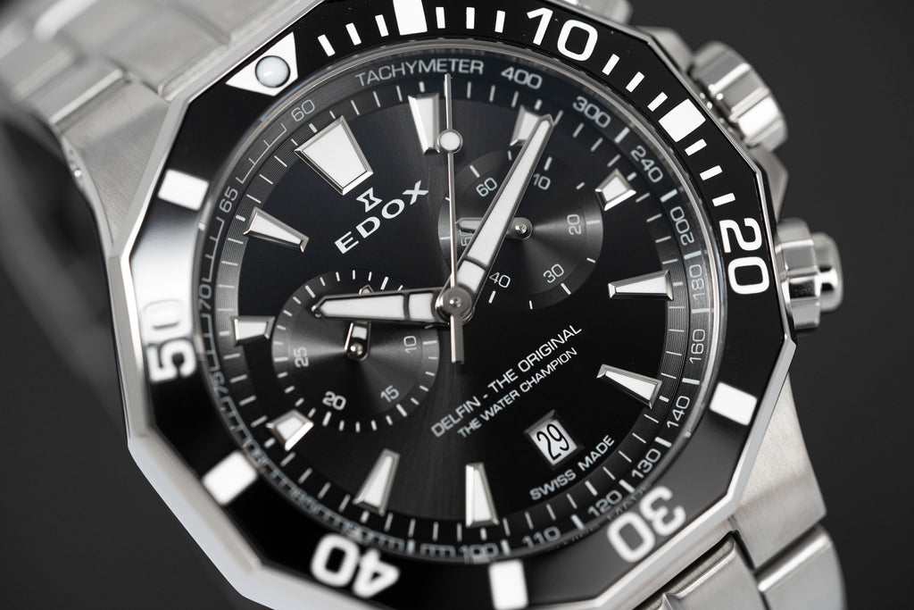 Edox Men's Watch Delfin The Original Chronograph Black Steel