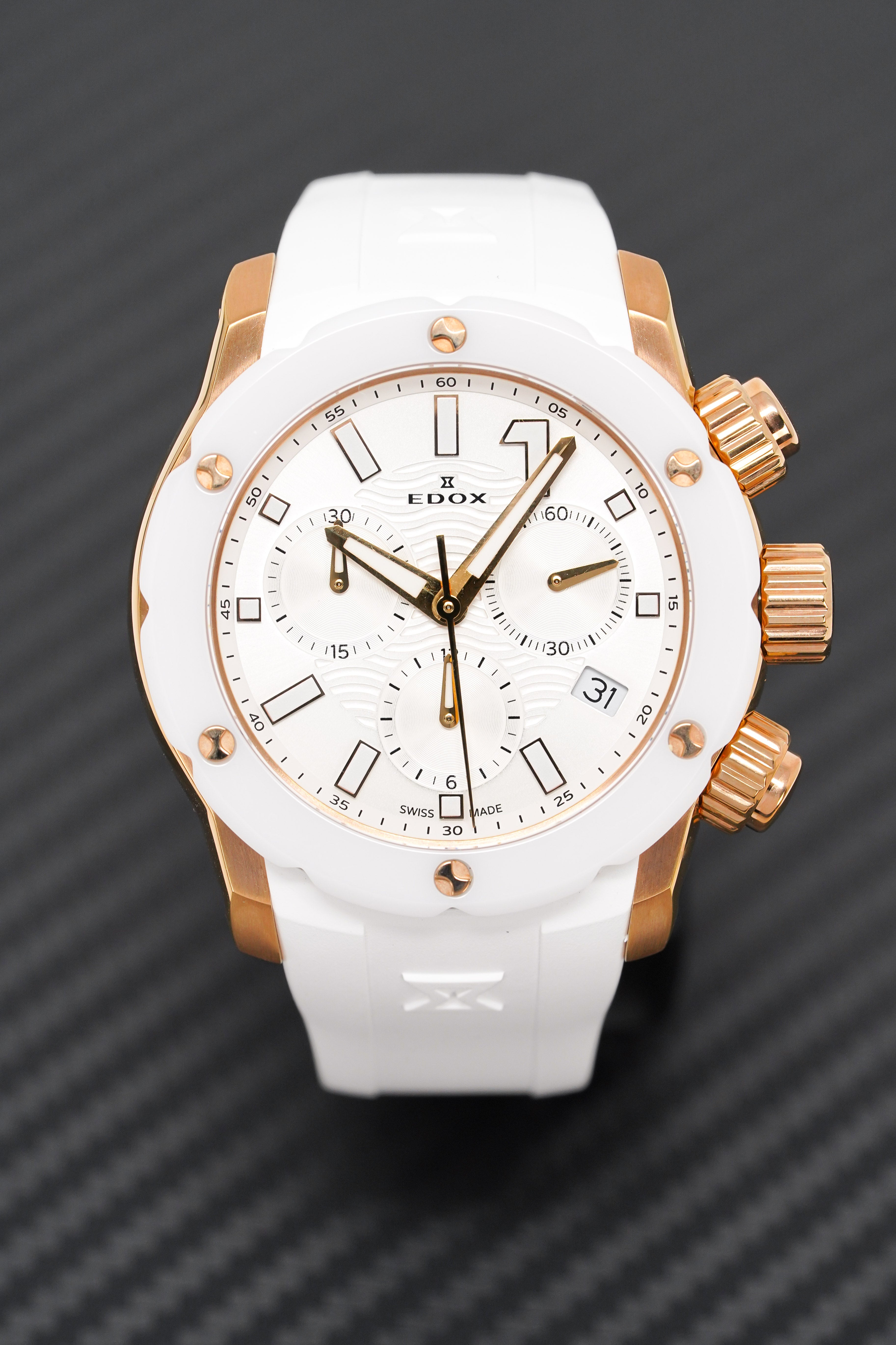 Edox Ladies Chronograph Watch Chronoffshore-1 White and Rose Gold 38mm