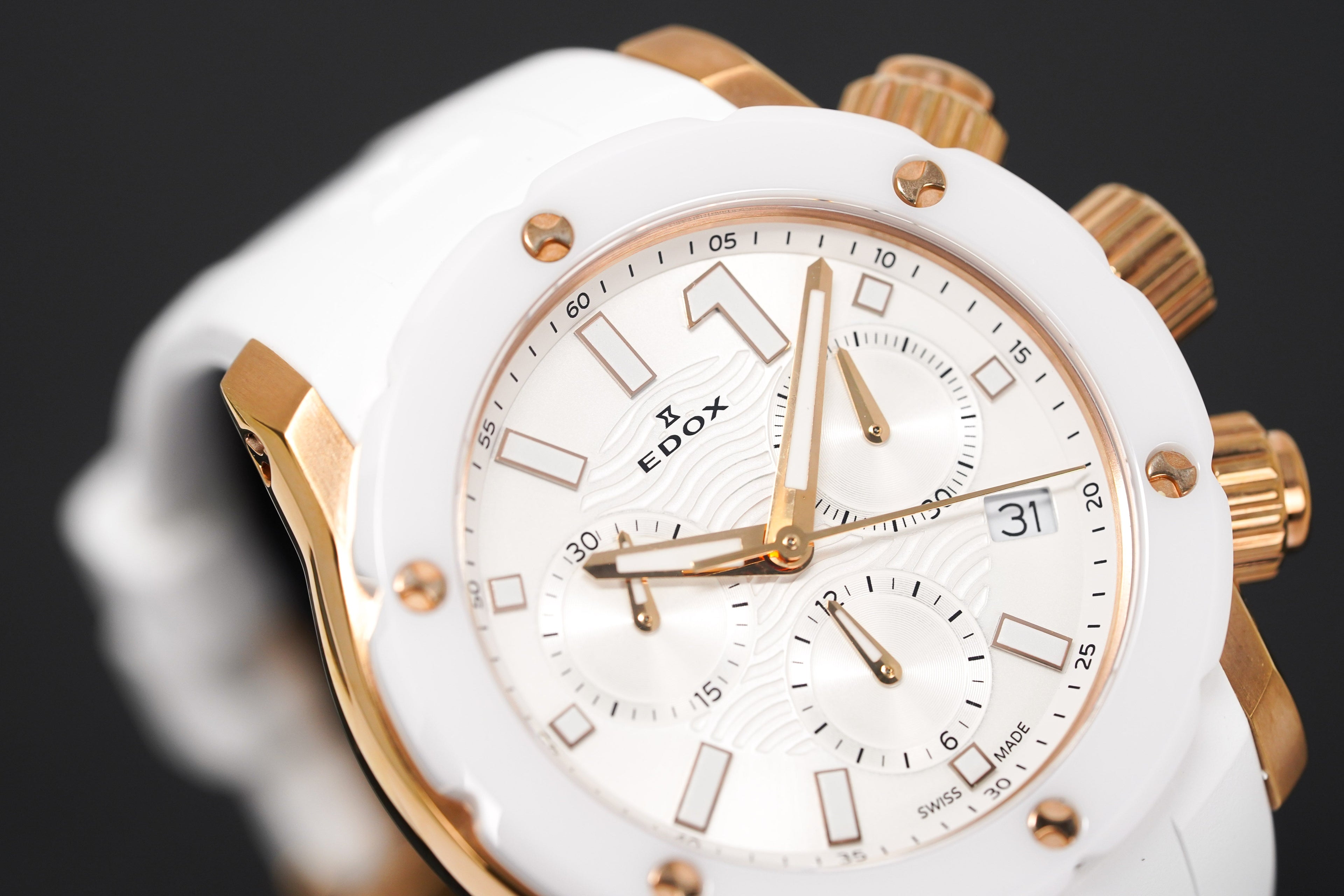 Edox Ladies Chronograph Watch Chronoffshore-1 White and Rose Gold 38mm