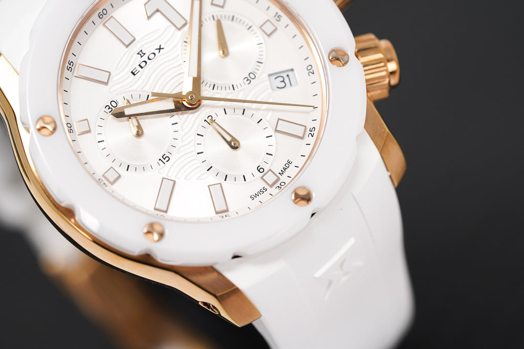 Edox Ladies Chronograph Watch Chronoffshore-1 White and Rose Gold 38mm