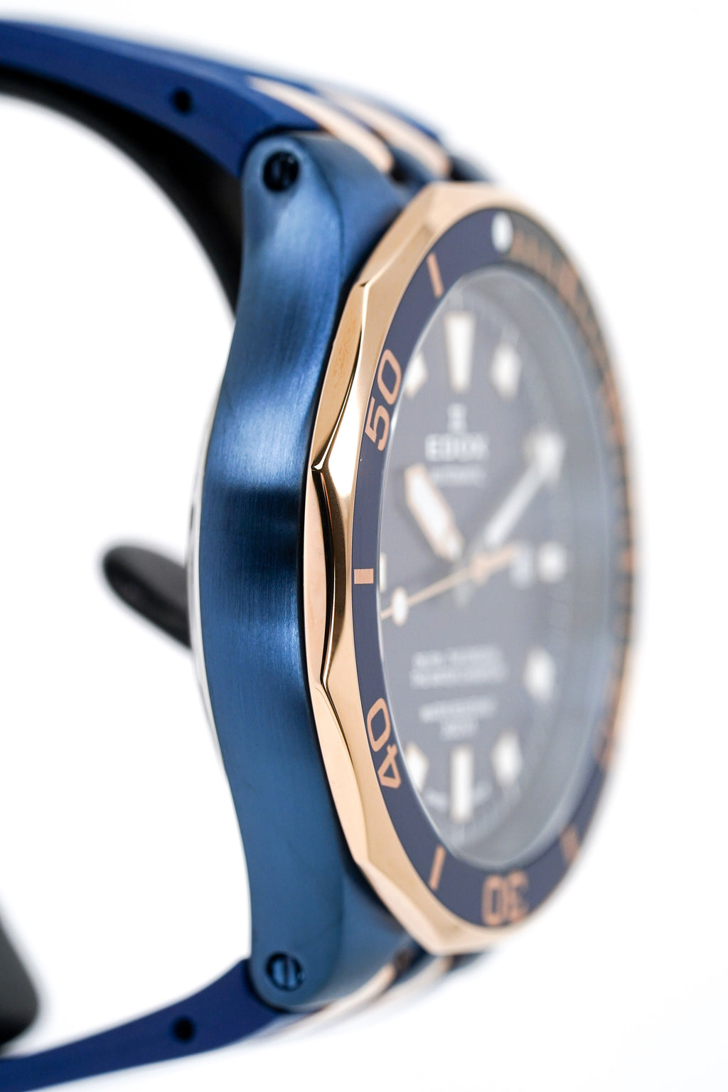 Edox Automatic Watch Delfin Diver Blue Rose Gold 43mm