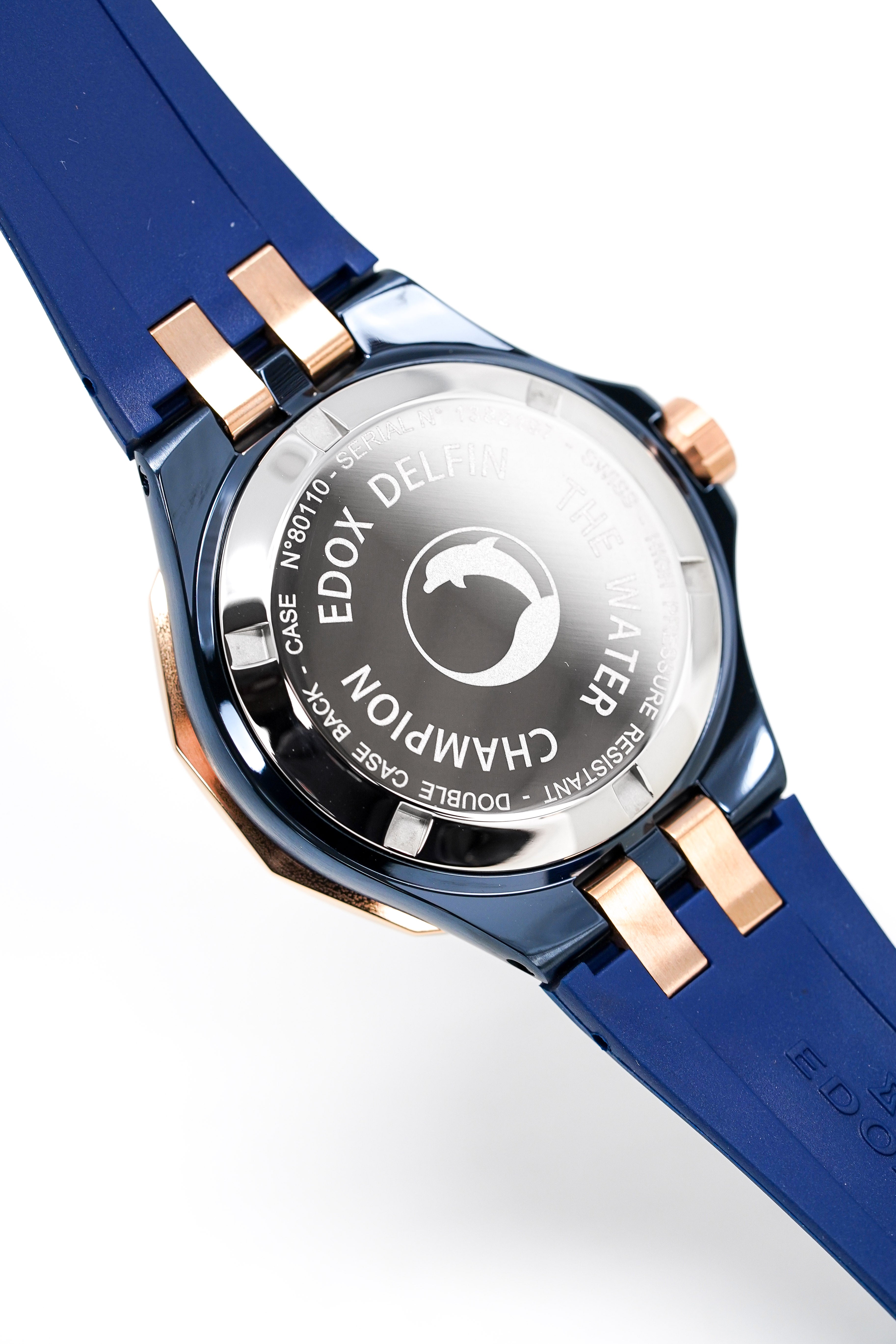 Edox Automatic Watch Delfin Diver Blue Rose Gold 43mm