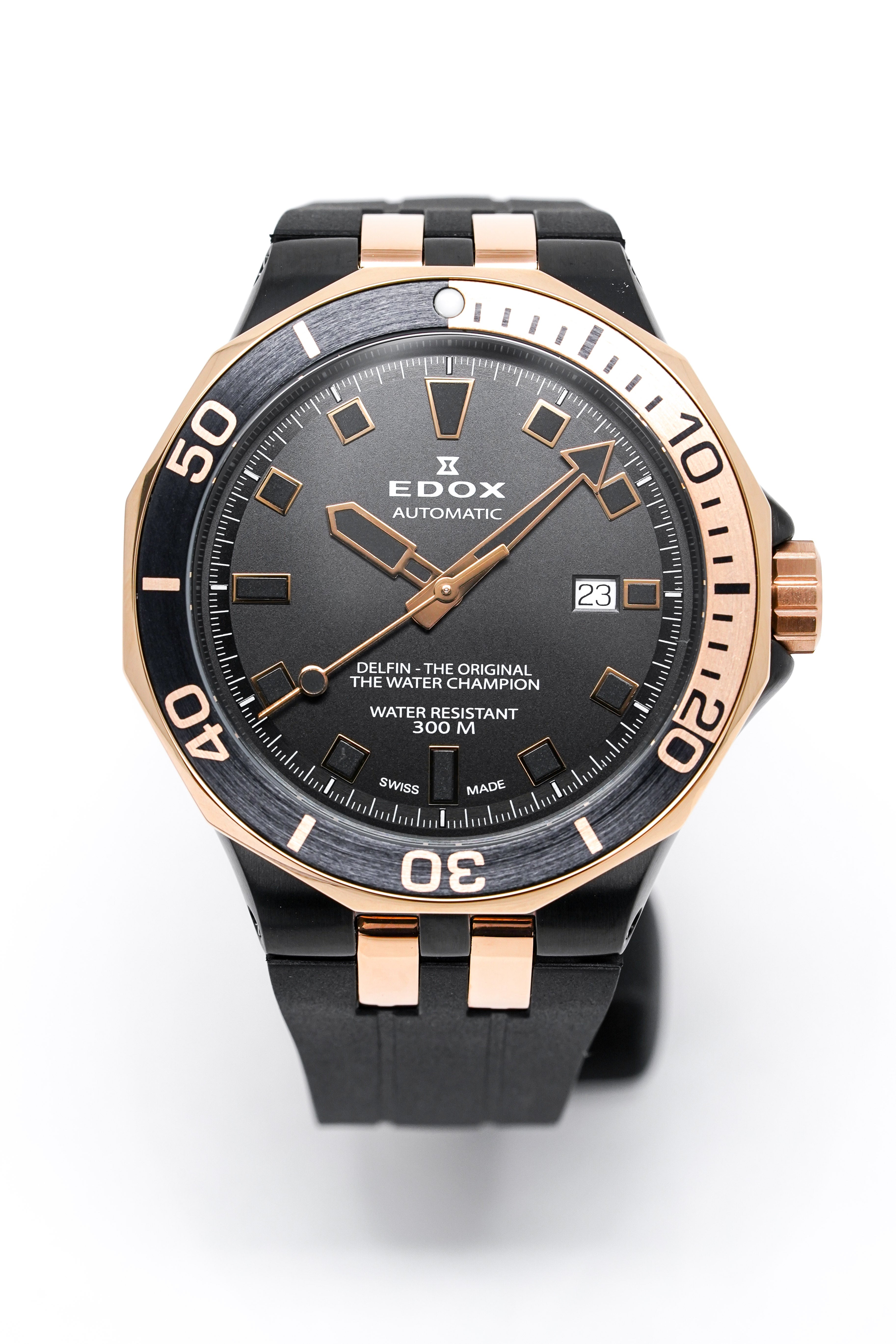 Edox Automatic Watch Delfin Diver Black Rose Gold 43mm