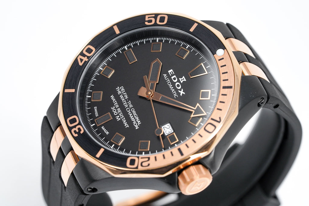 Edox Automatic Watch Delfin Diver Black Rose Gold 43mm