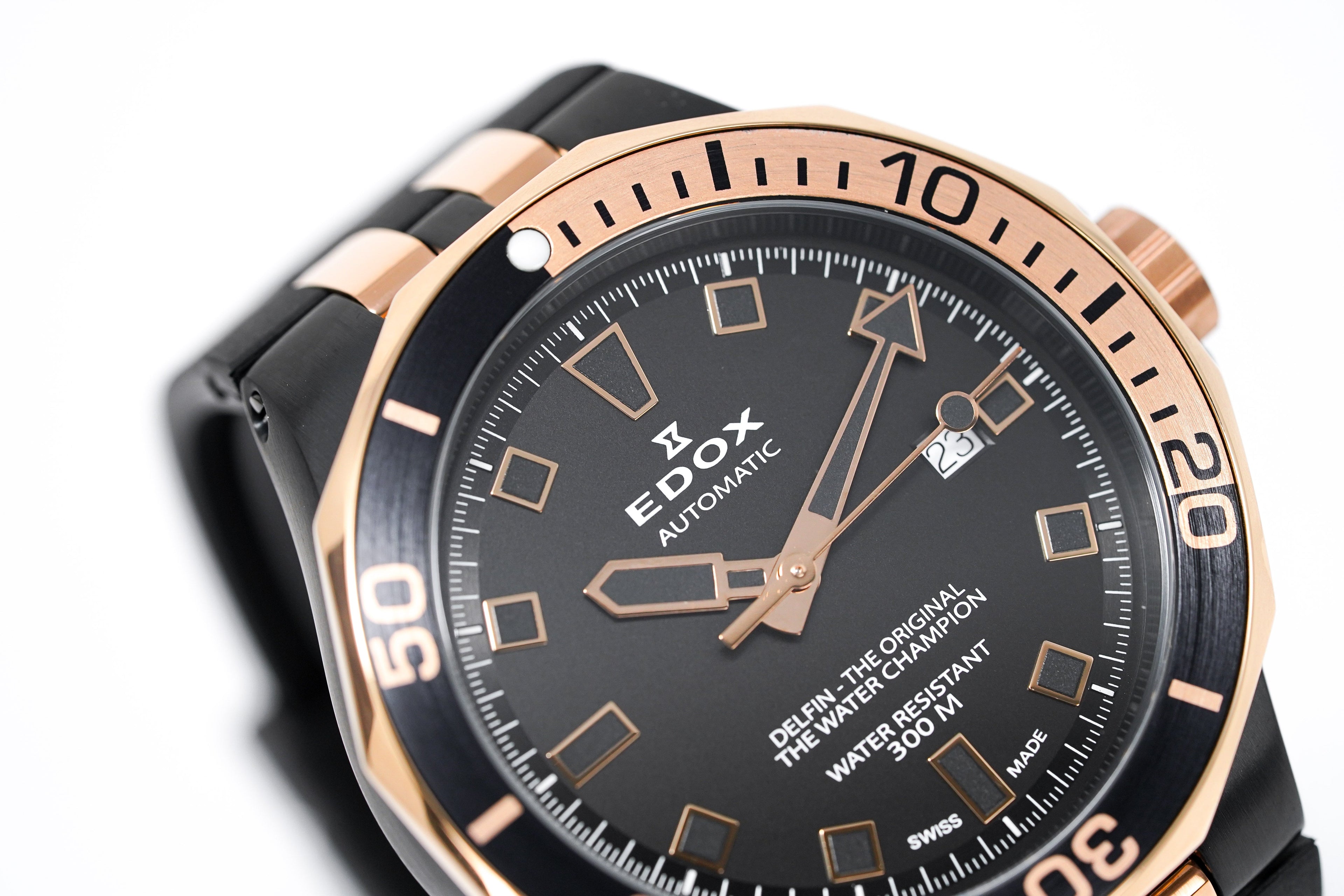 Edox Automatic Watch Delfin Diver Black Rose Gold 43mm
