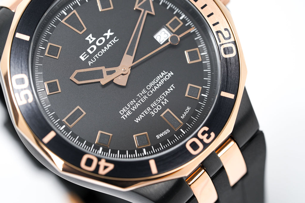 Edox Automatic Watch Delfin Diver Black Rose Gold 43mm
