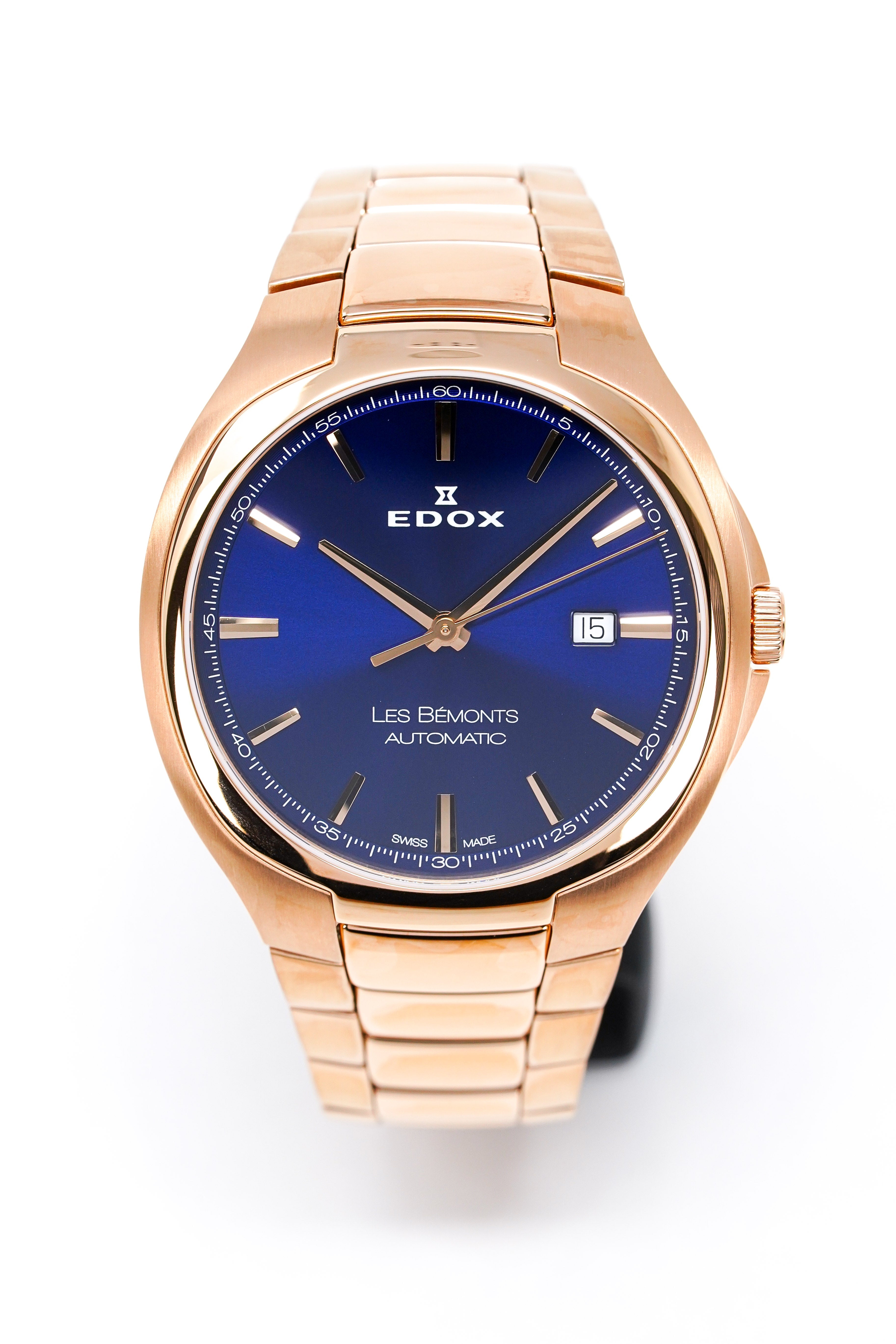 Edox Men's Automatic Watch Les Bèmonts Ultra Slim Blue Rose Gold 42mm