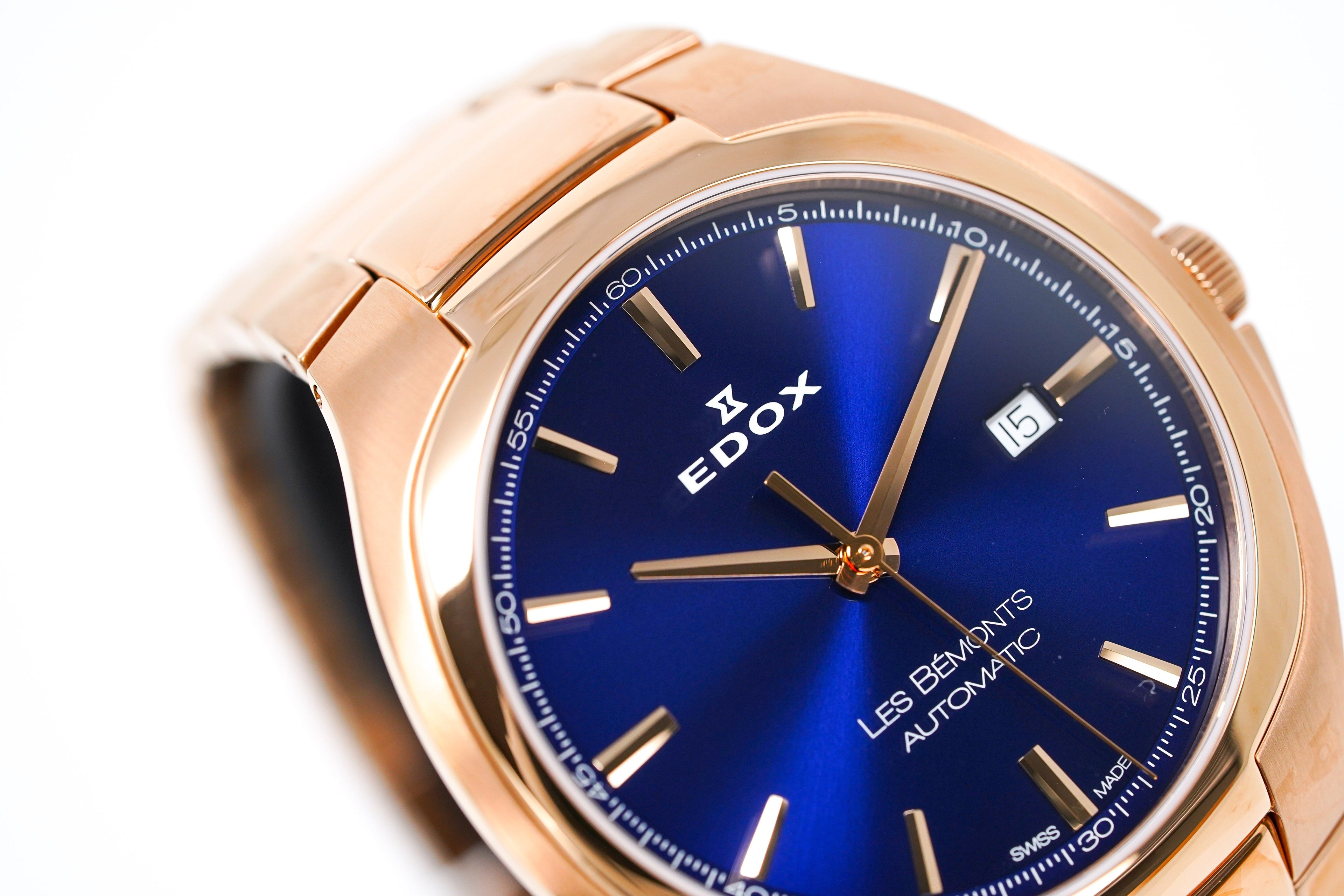 Edox Men's Automatic Watch Les Bèmonts Ultra Slim Blue Rose Gold 42mm
