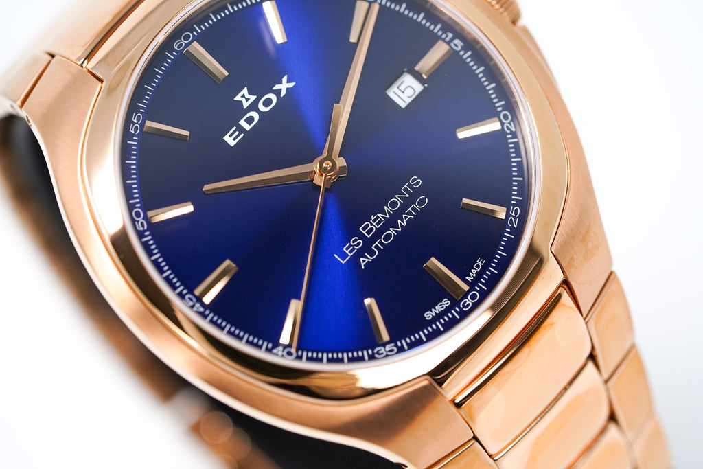 Edox Men's Automatic Watch Les Bèmonts Ultra Slim Blue Rose Gold 42mm