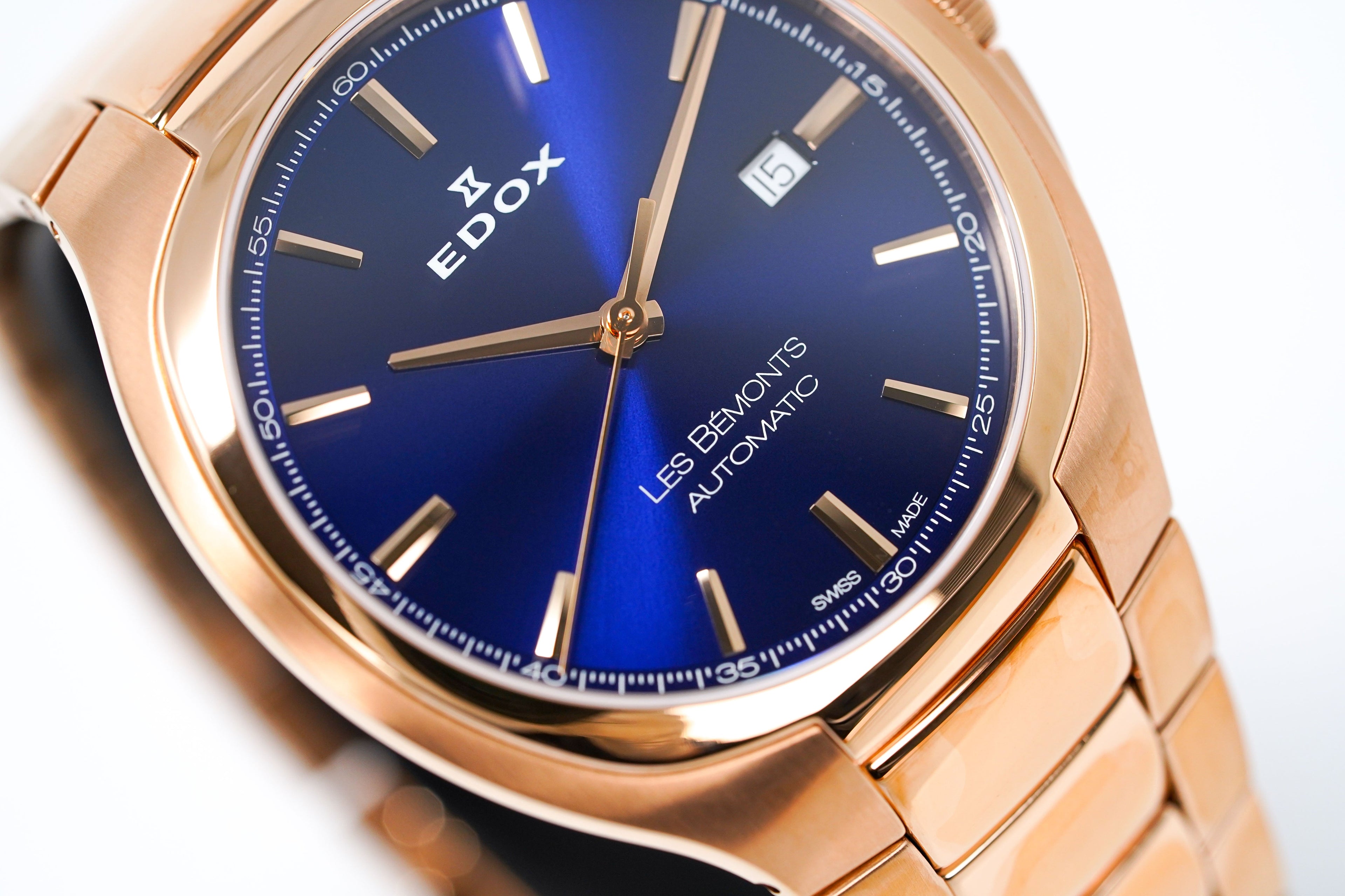 Edox Men's Automatic Watch Les Bèmonts Ultra Slim Blue Rose Gold 42mm