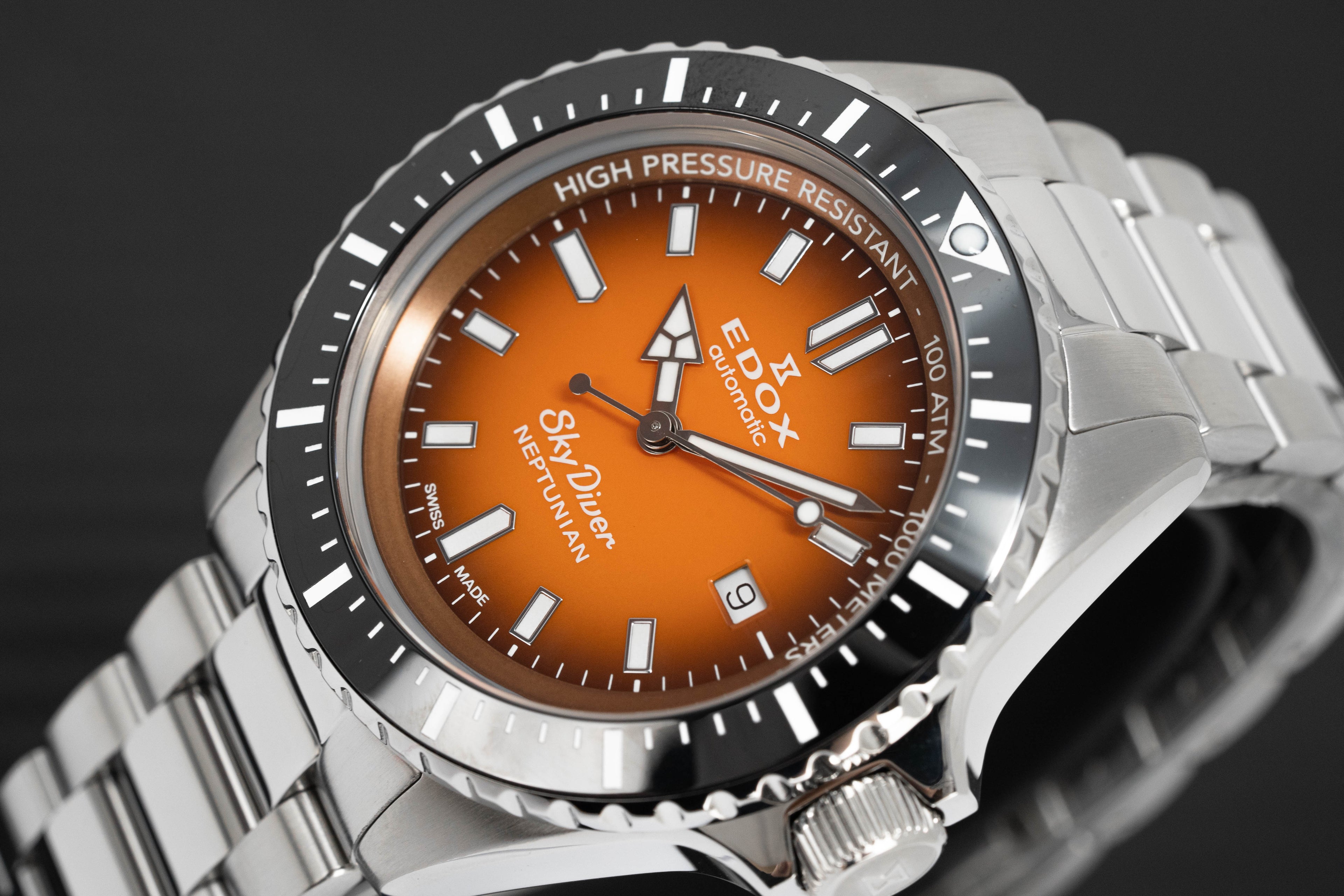 Edox Men's Watch Neptunian Sky Diver Automatic Steel Orange